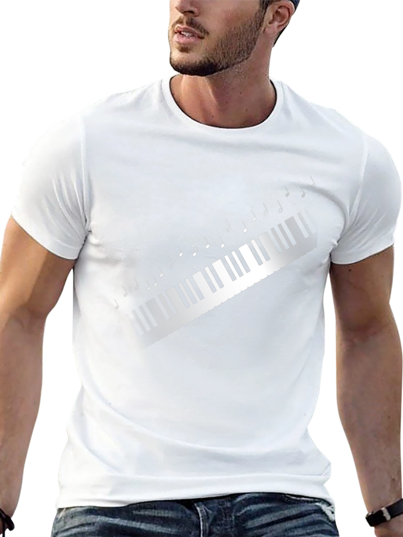Piano Keys Music Notes Graphic Tee - Black