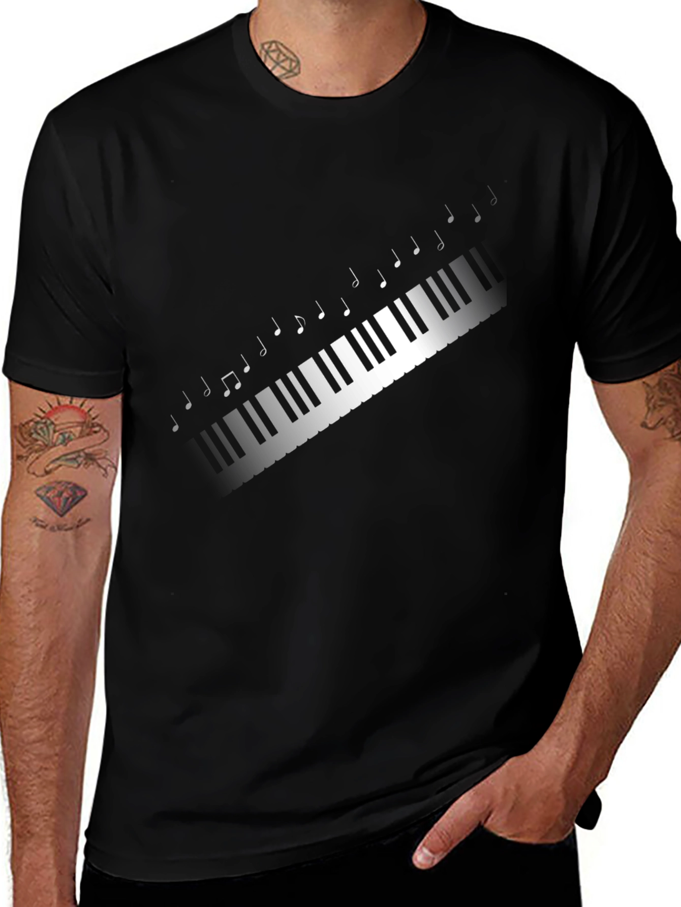 Piano Keys Music Notes Graphic Tee - Black