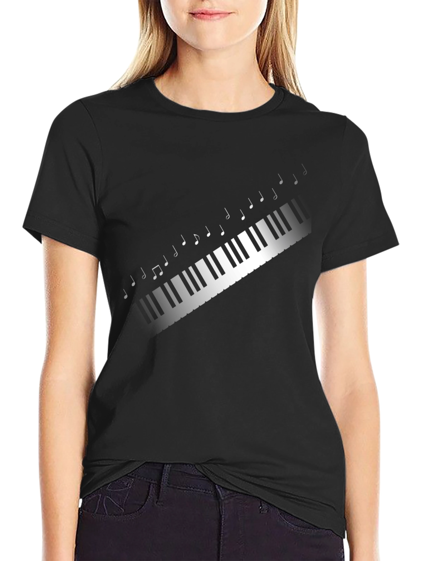 Piano Keys Music Notes Graphic Tee - Black
