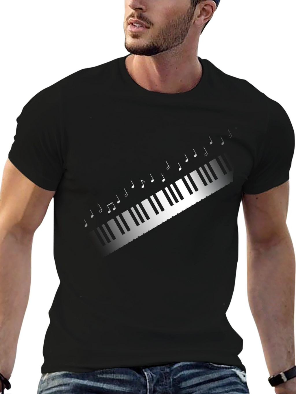 Piano Keys Music Notes Graphic Tee - Black