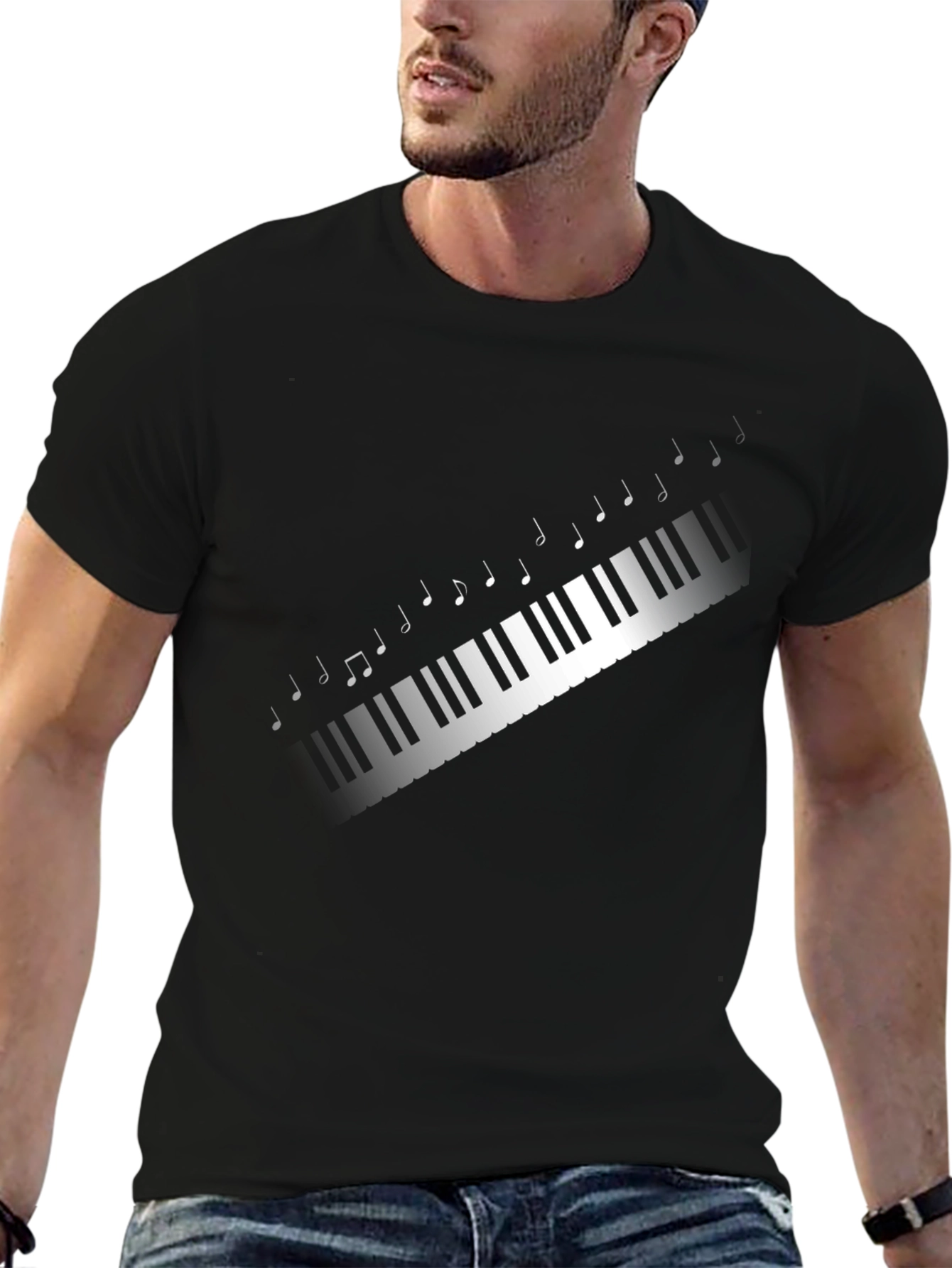 Piano Keys Music Notes Graphic Tee - Black