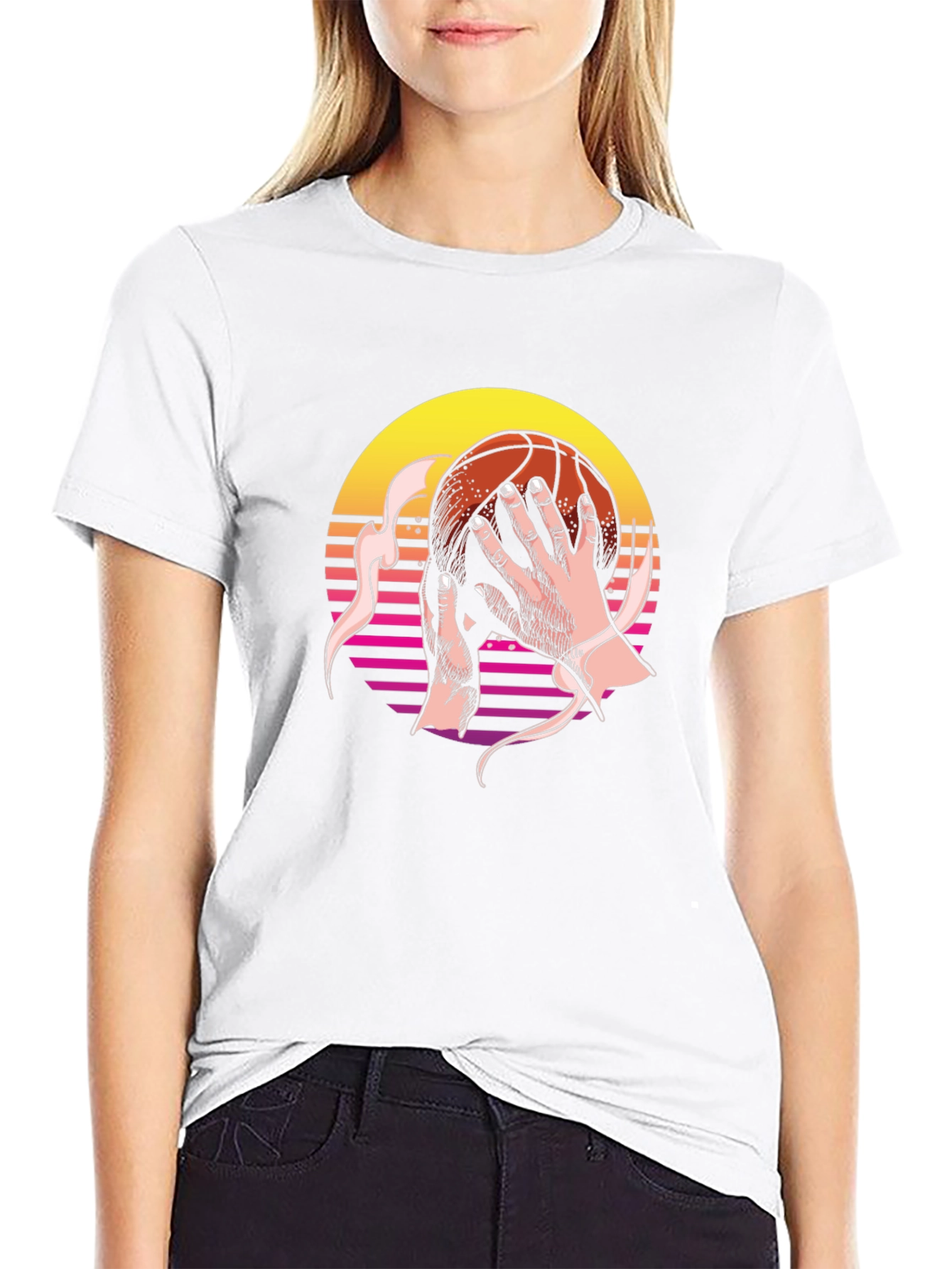 Retro Sunset Basketball Graphic Tee - Stylish Comfort