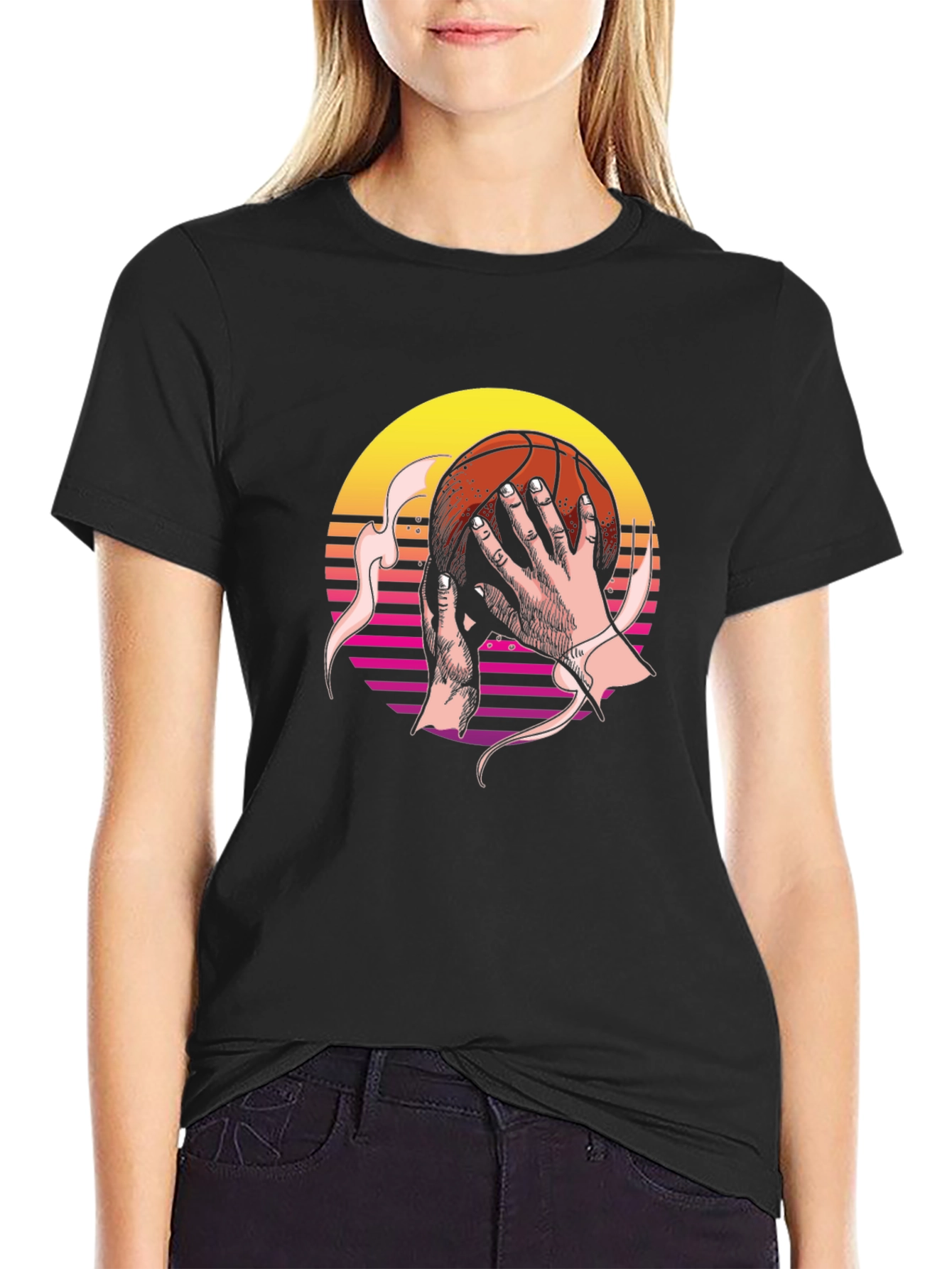 Retro Sunset Basketball Graphic Tee - Stylish Comfort