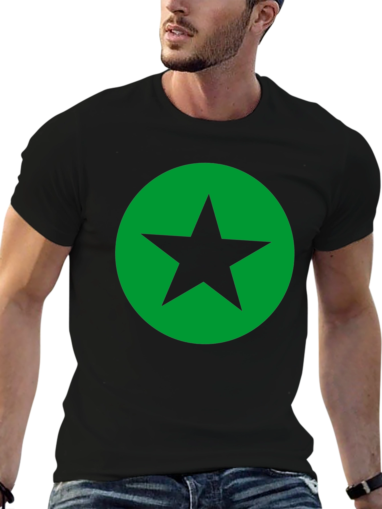 Black T-Shirt with Green Star Circle Graphic