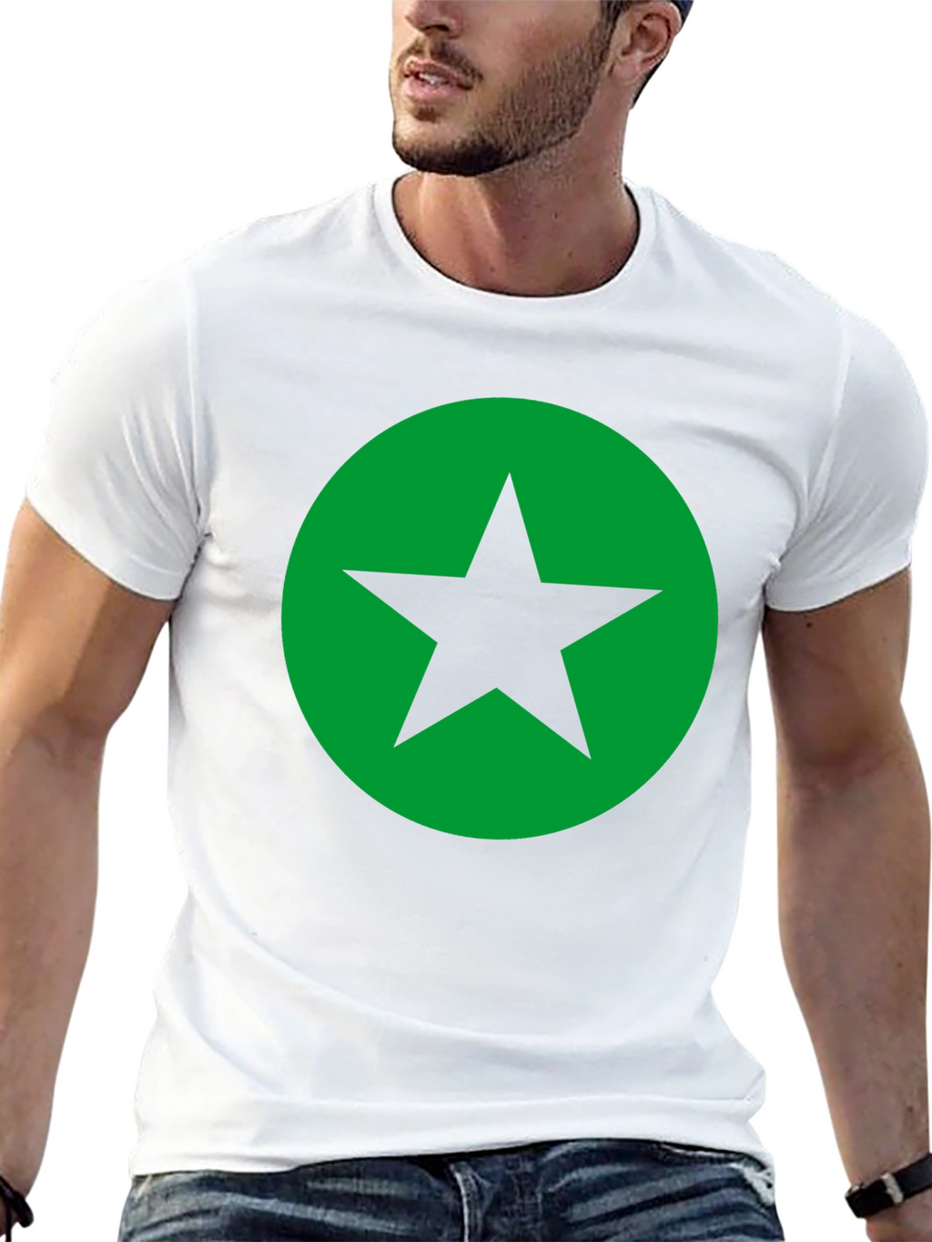 Black T-Shirt with Green Star Circle Graphic