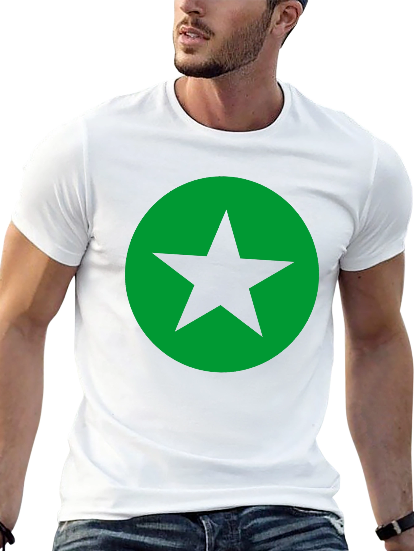 Black T-Shirt with Green Star Circle Graphic