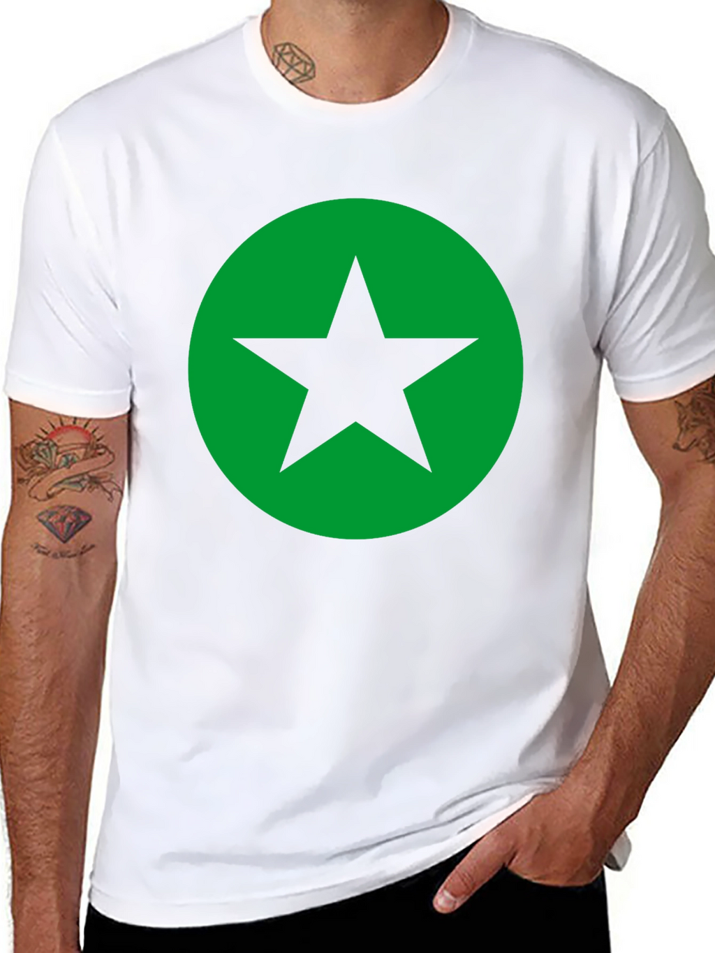 Black T-Shirt with Green Star Circle Graphic