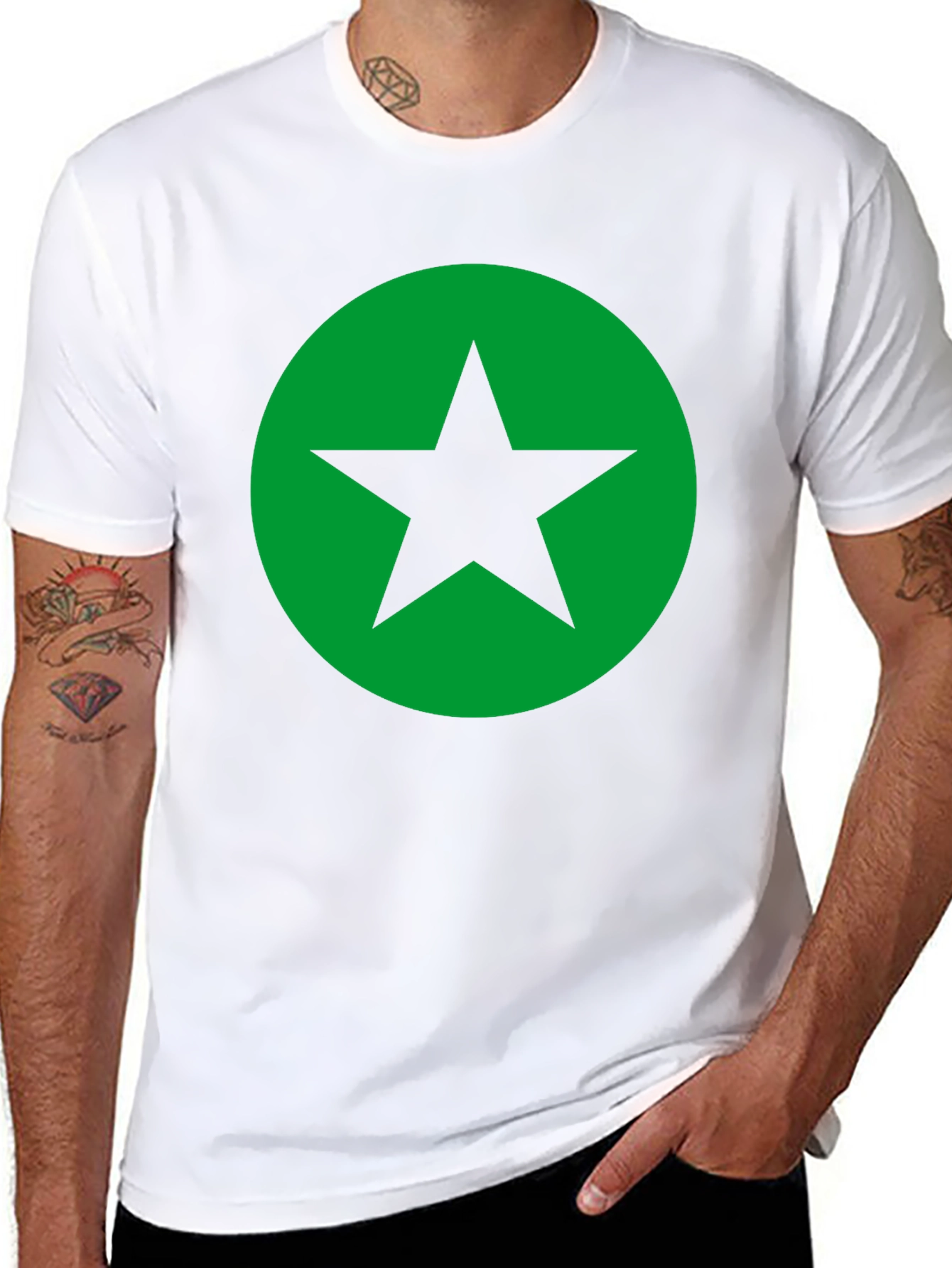 Black T-Shirt with Green Star Circle Graphic