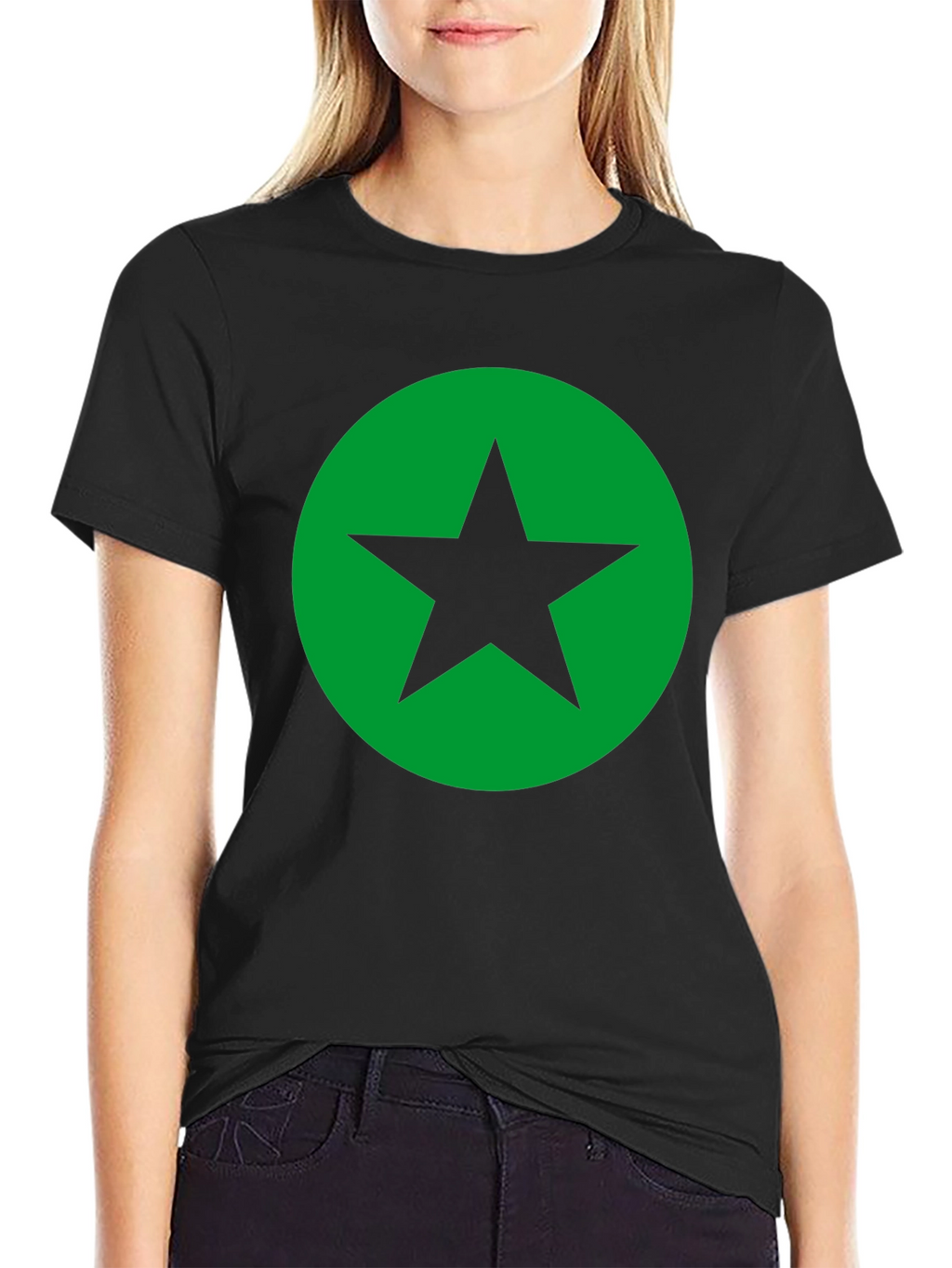 Black T-Shirt with Green Star Circle Graphic