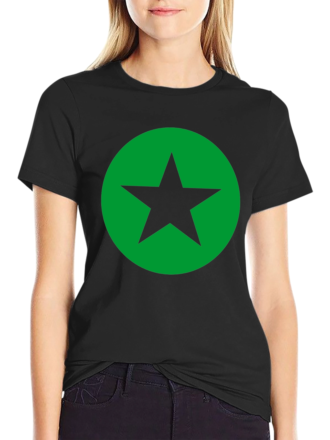 Black T-Shirt with Green Star Circle Graphic