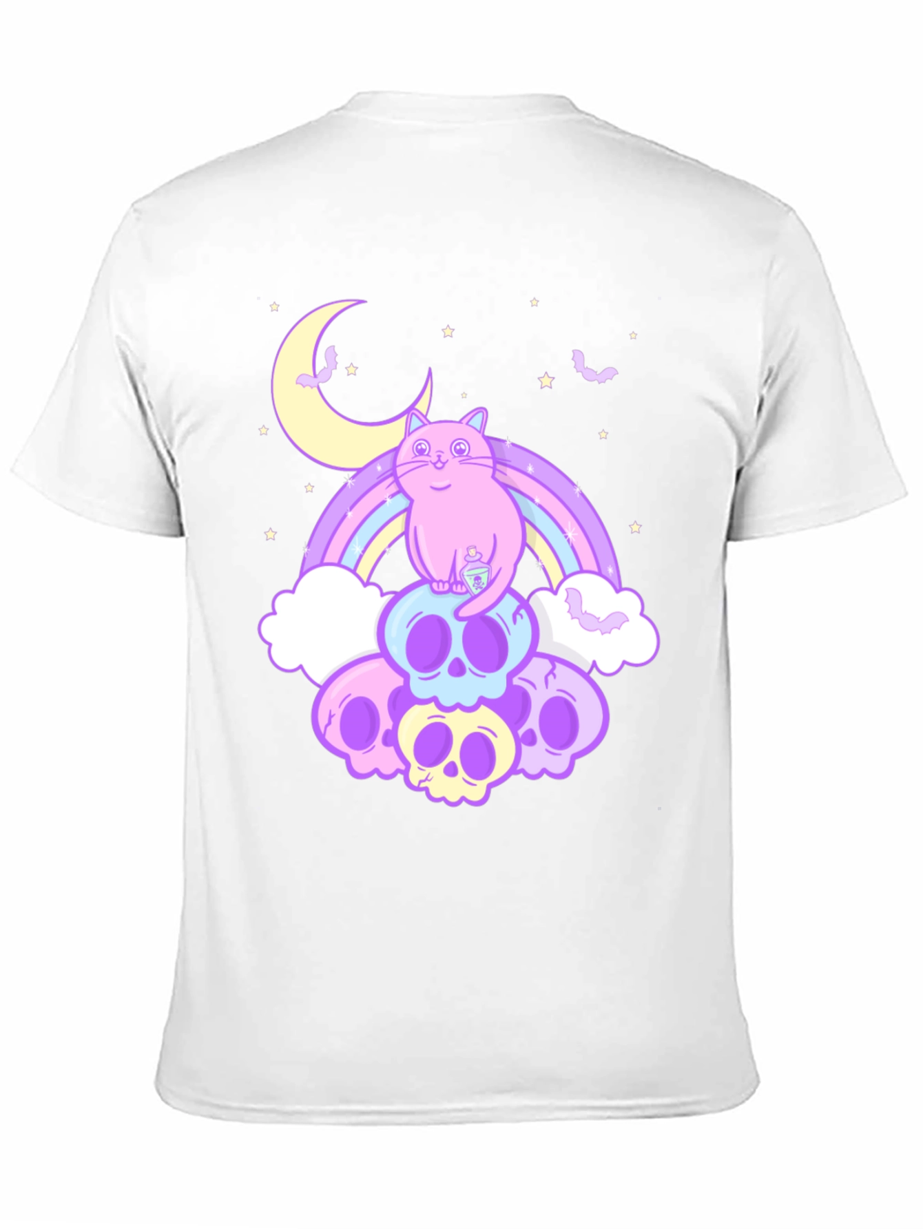 Pastel Goth Cat T-Shirt - Skull Rainbow Design