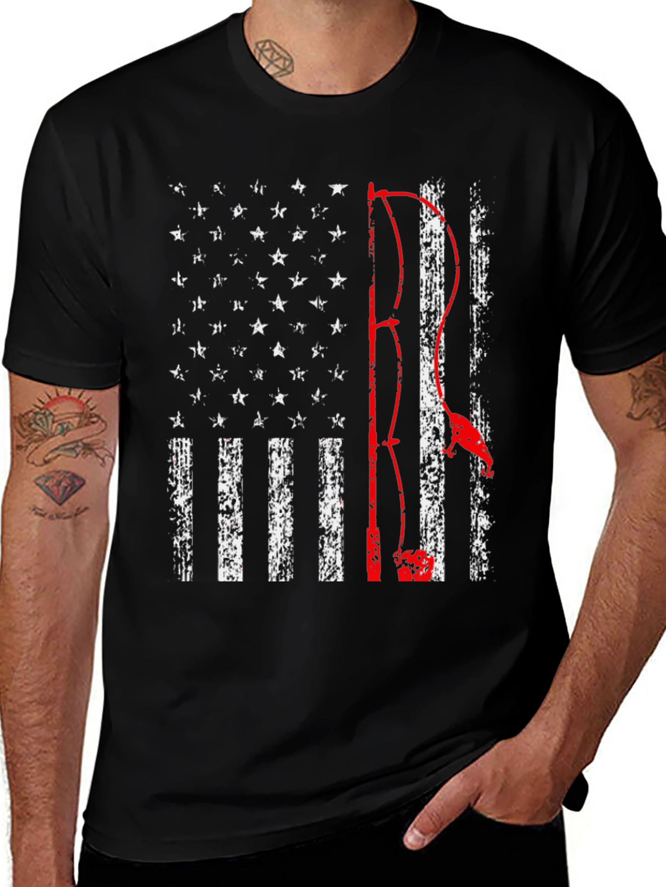 Fishing American Flag Graphic Tee
