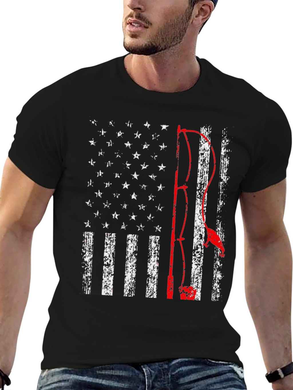 Fishing American Flag Graphic Tee