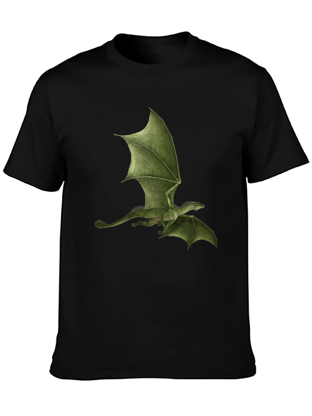 Green Dragon Print Black T-Shirt