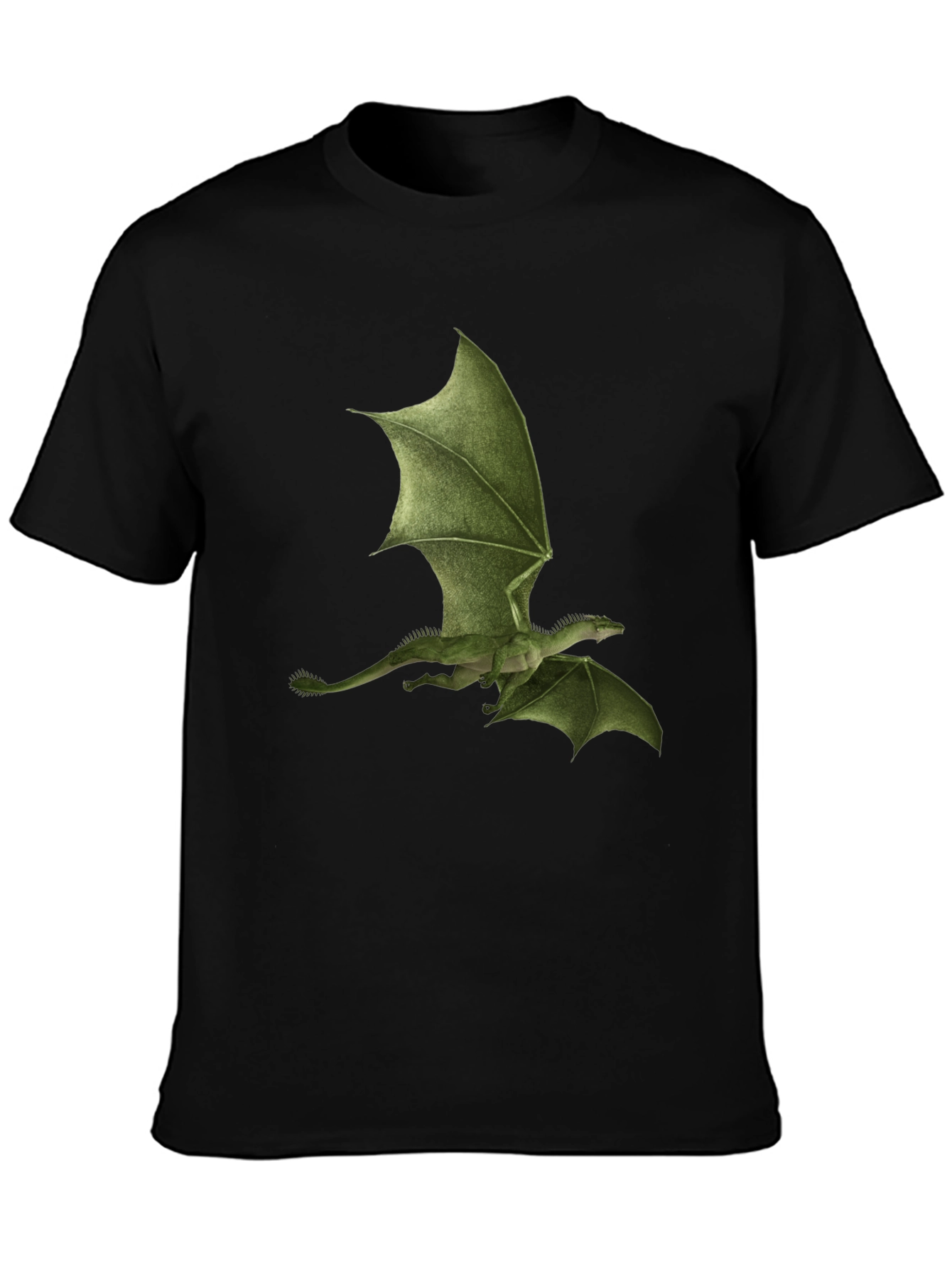 Green Dragon Print Black T-Shirt