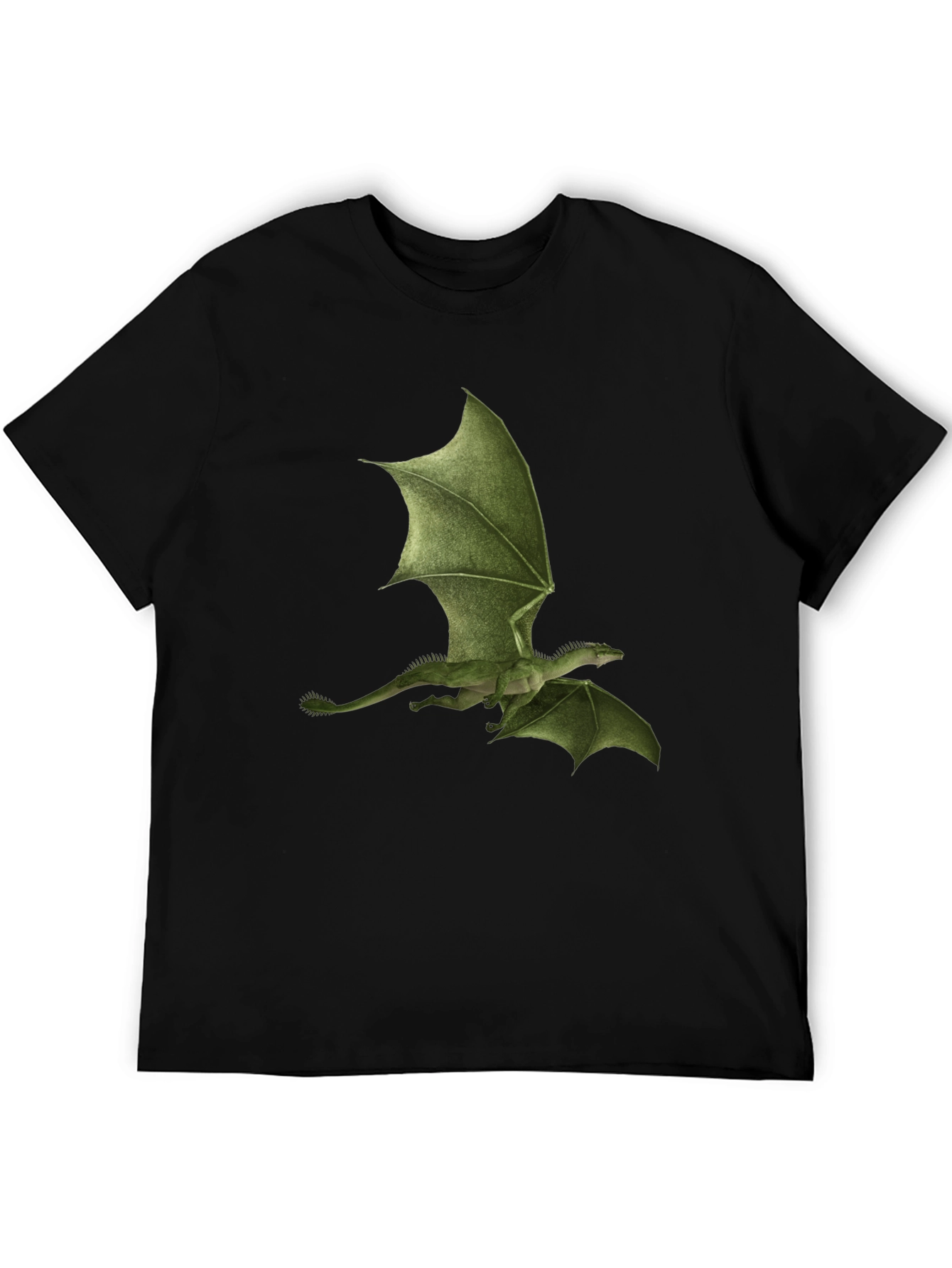 Green Dragon Print Black T-Shirt