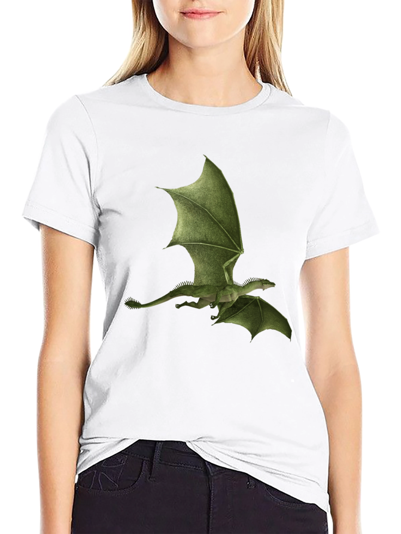 Green Dragon Print Black T-Shirt