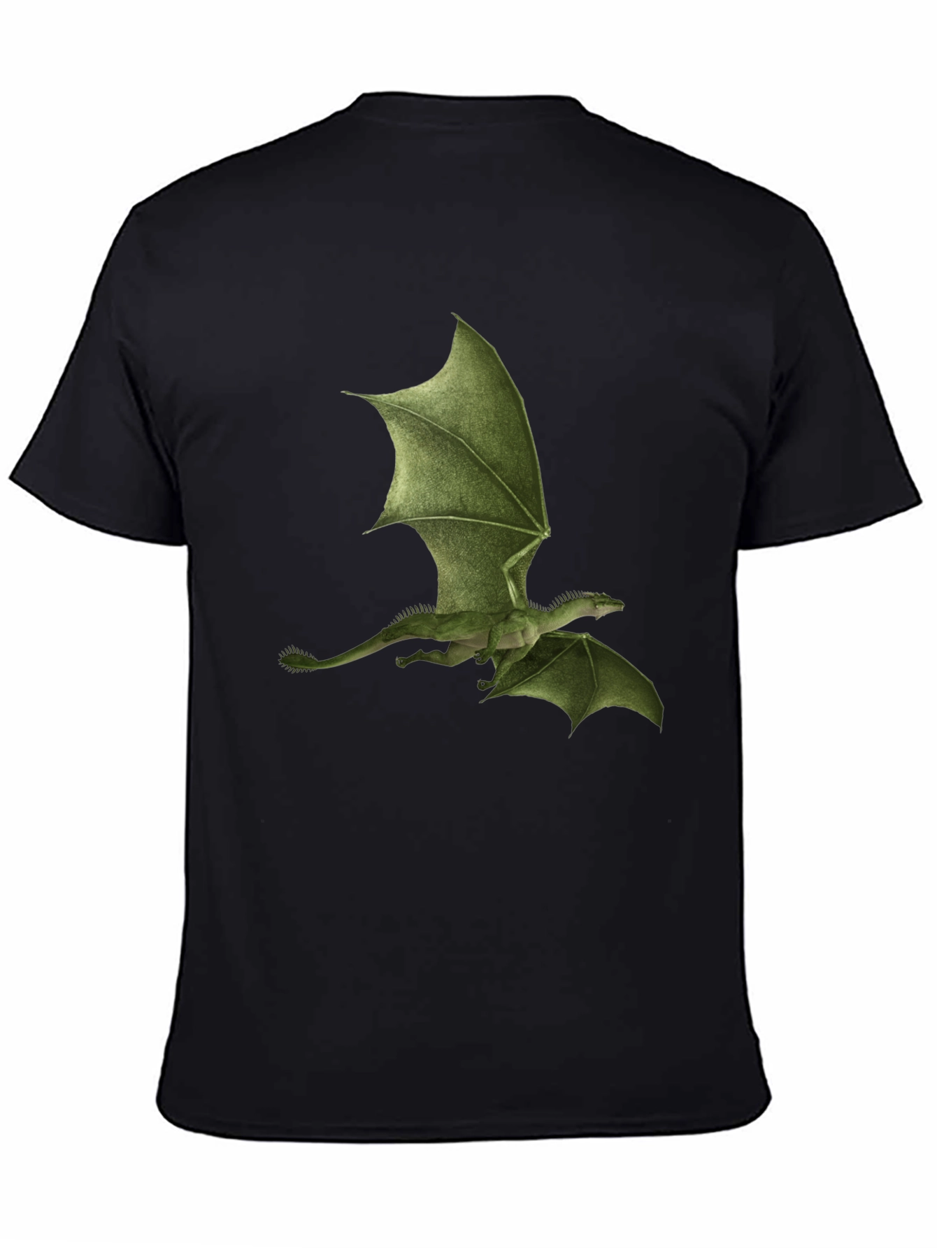 Green Dragon Print Black T-Shirt