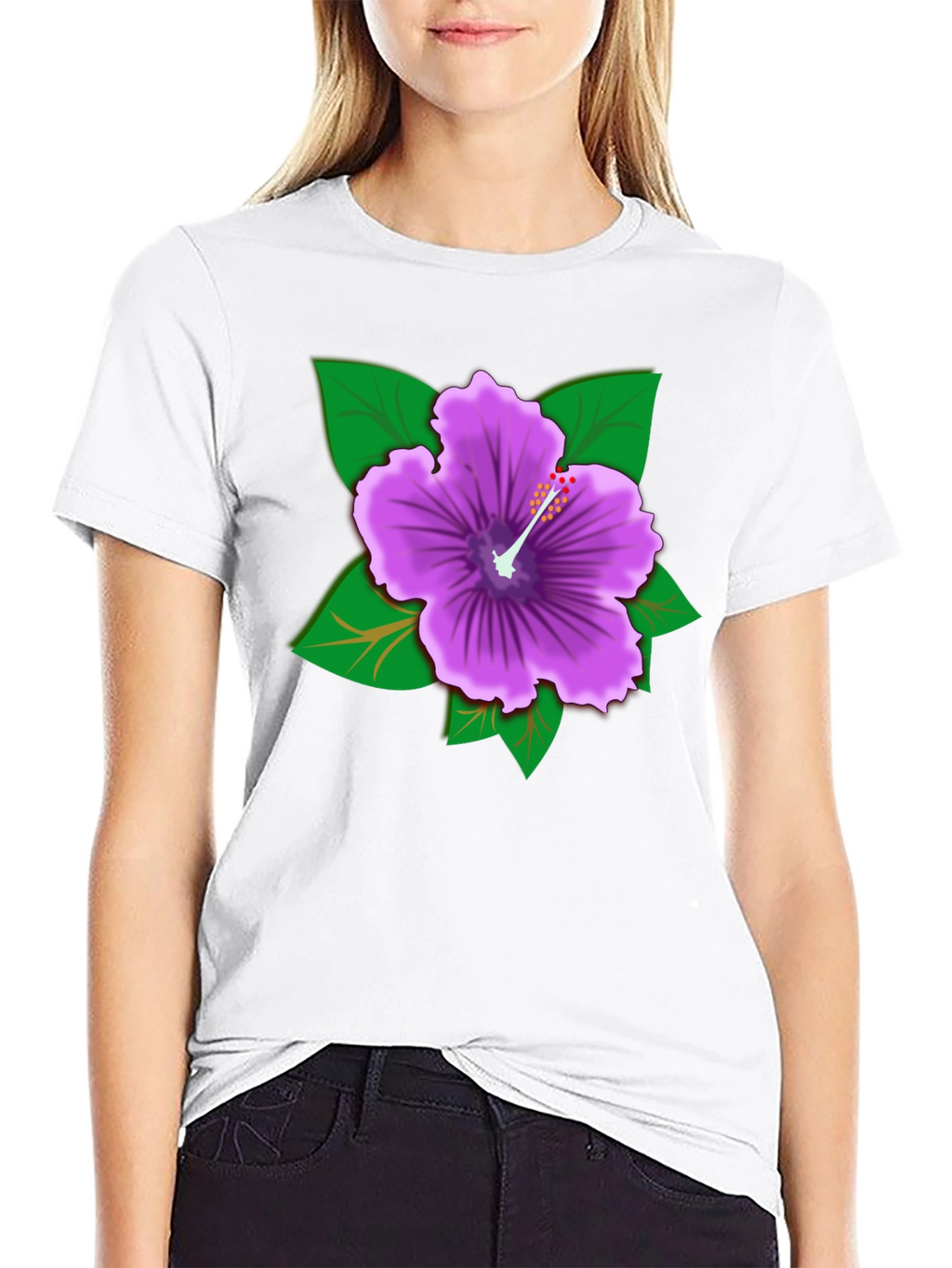 Hibiscus Flower Graphic Tee - Black Cotton Casual Shirt