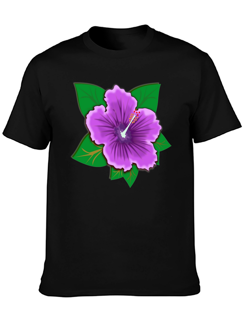 Hibiscus Flower Graphic Tee - Black Cotton Casual Shirt