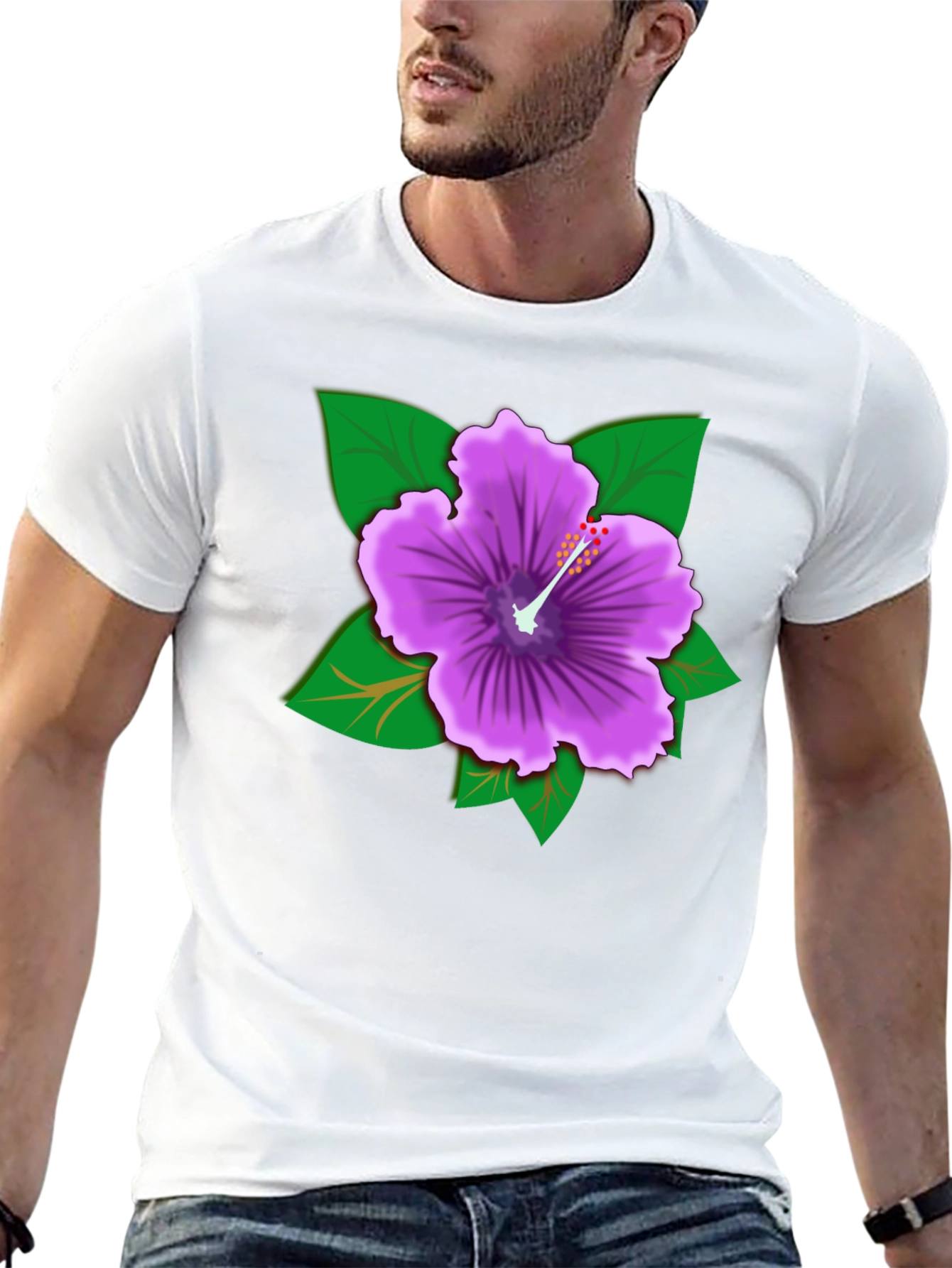 Hibiscus Flower Graphic Tee - Black Cotton Casual Shirt