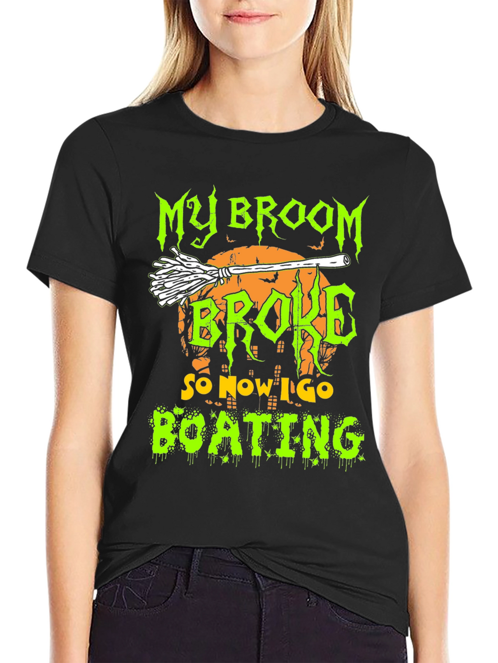 Halloween Broom Boating Graphic Tee