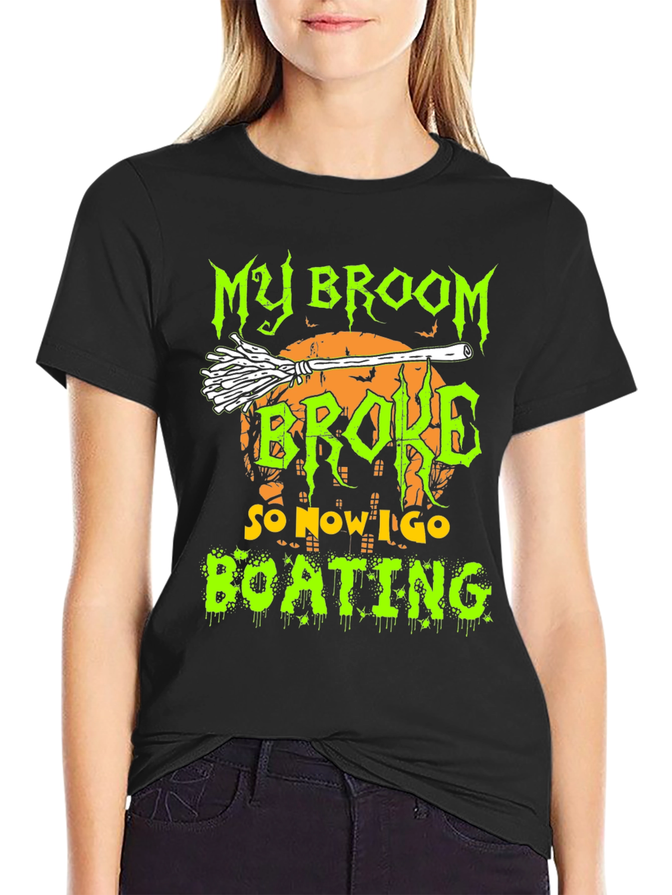 Halloween Broom Boating Graphic Tee