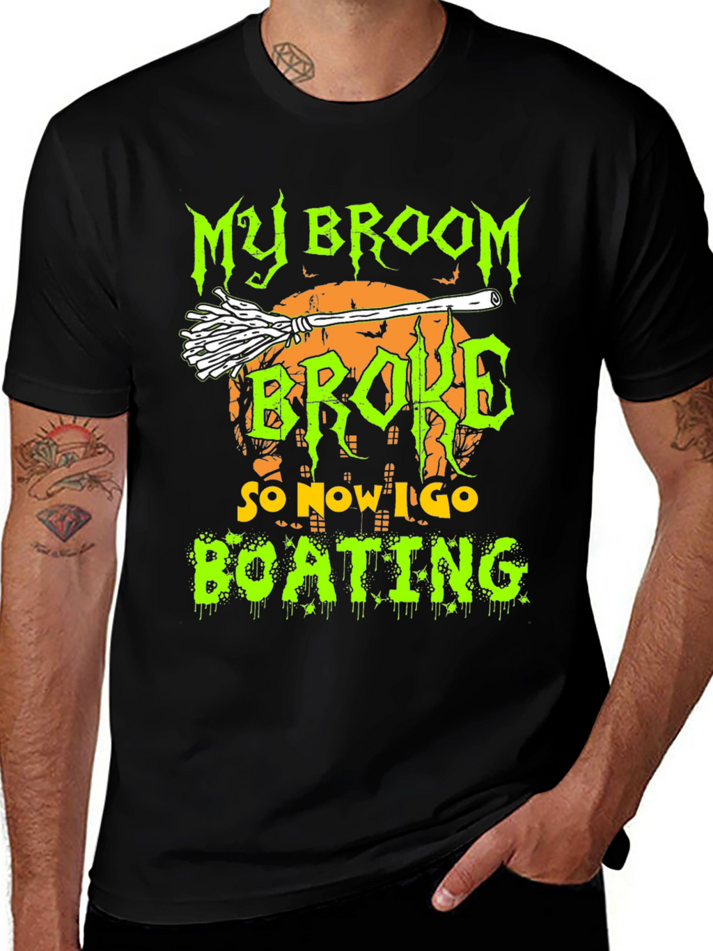 Halloween Broom Boating Graphic Tee