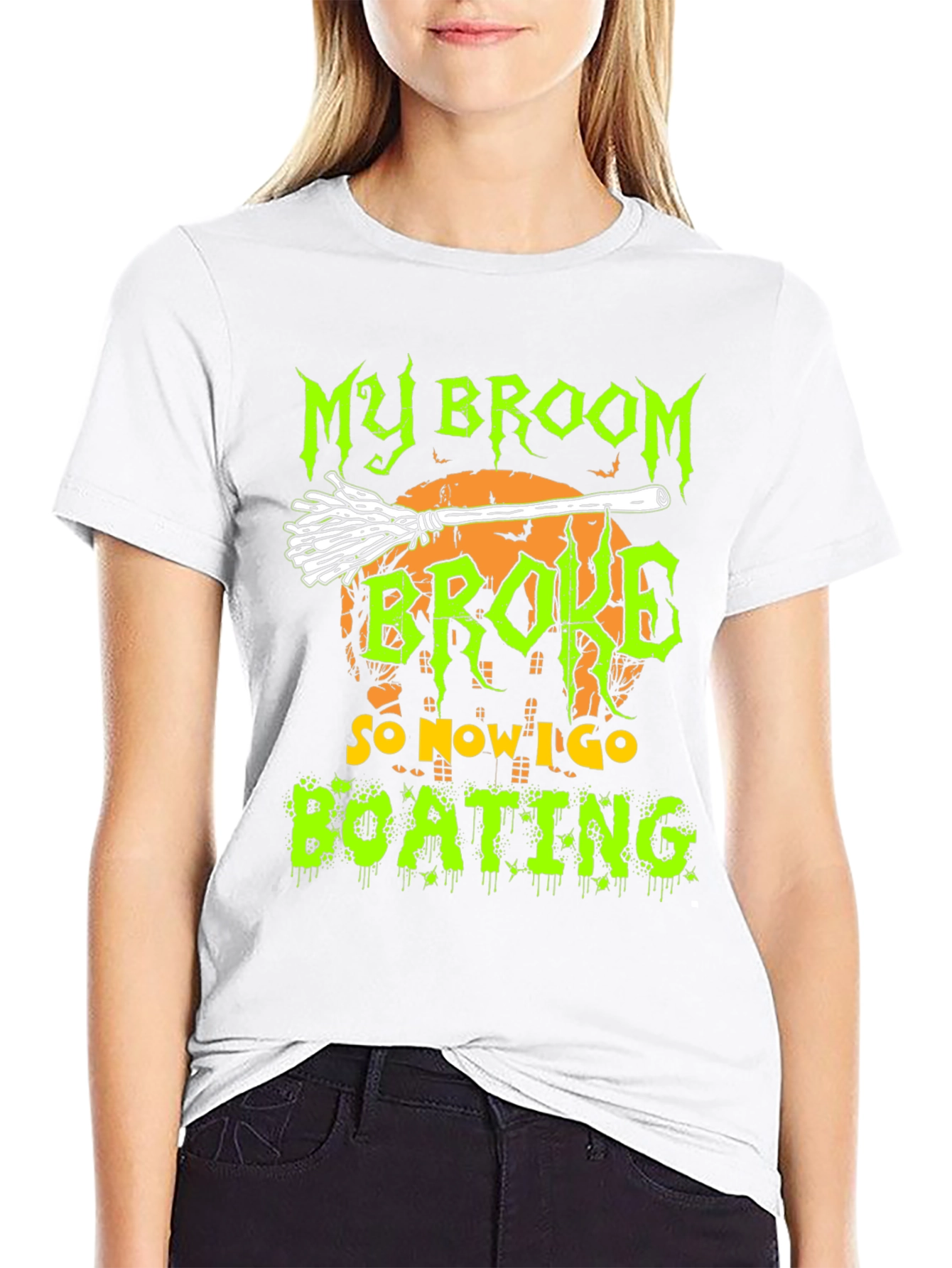 Halloween Broom Boating Graphic Tee