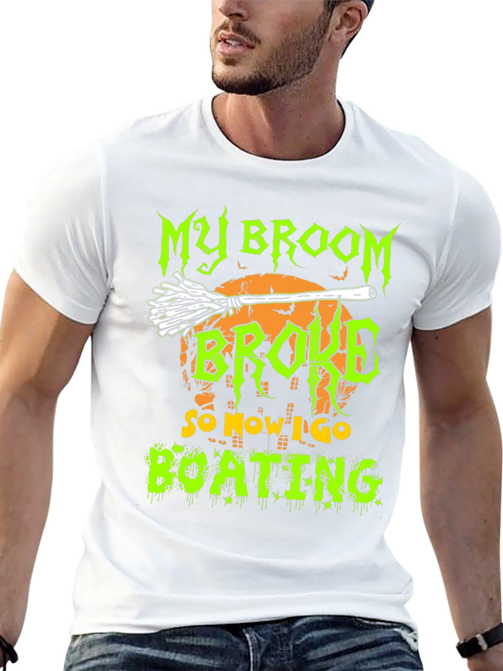 Halloween Broom Boating Graphic Tee