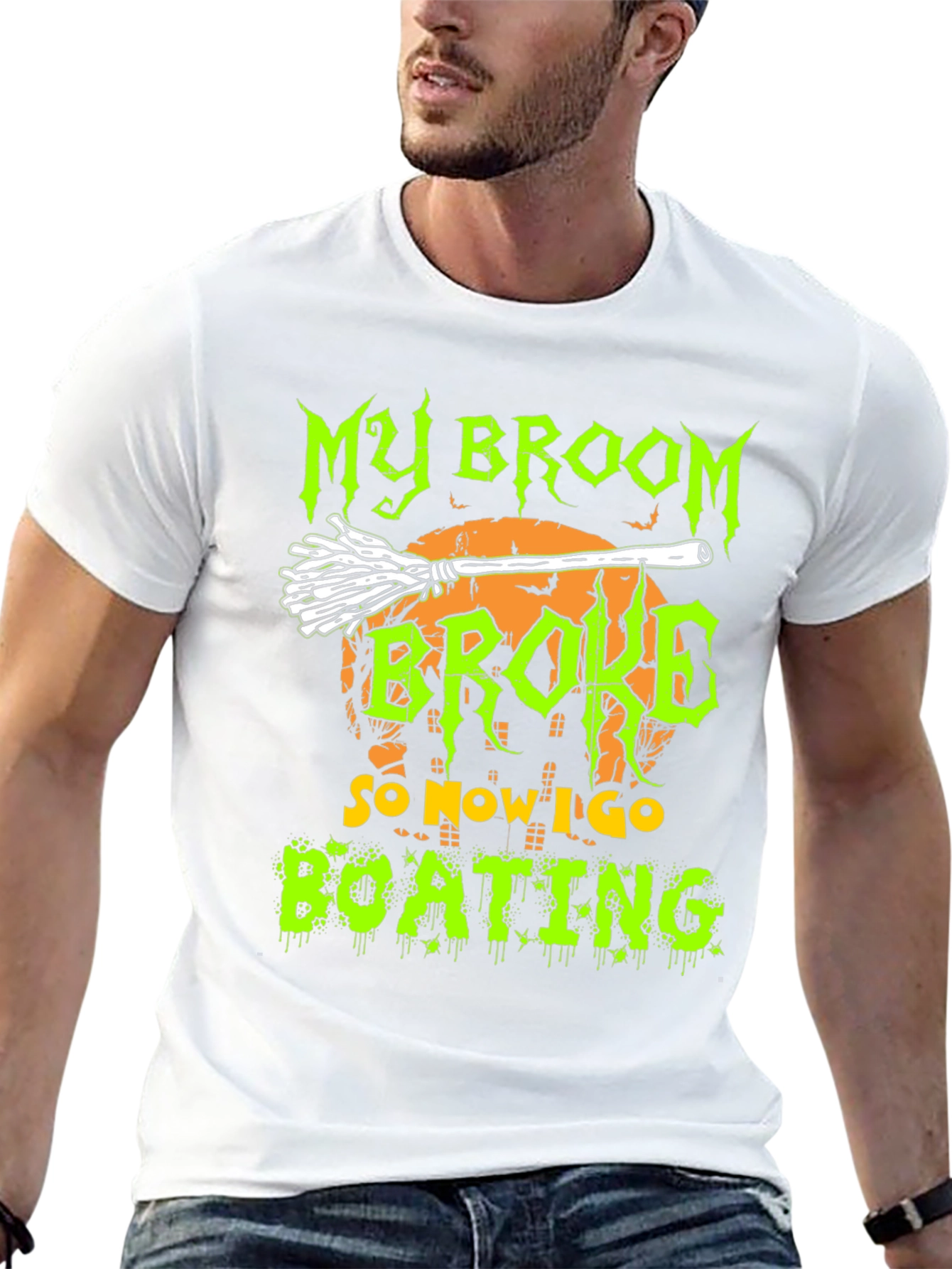 Halloween Broom Boating Graphic Tee