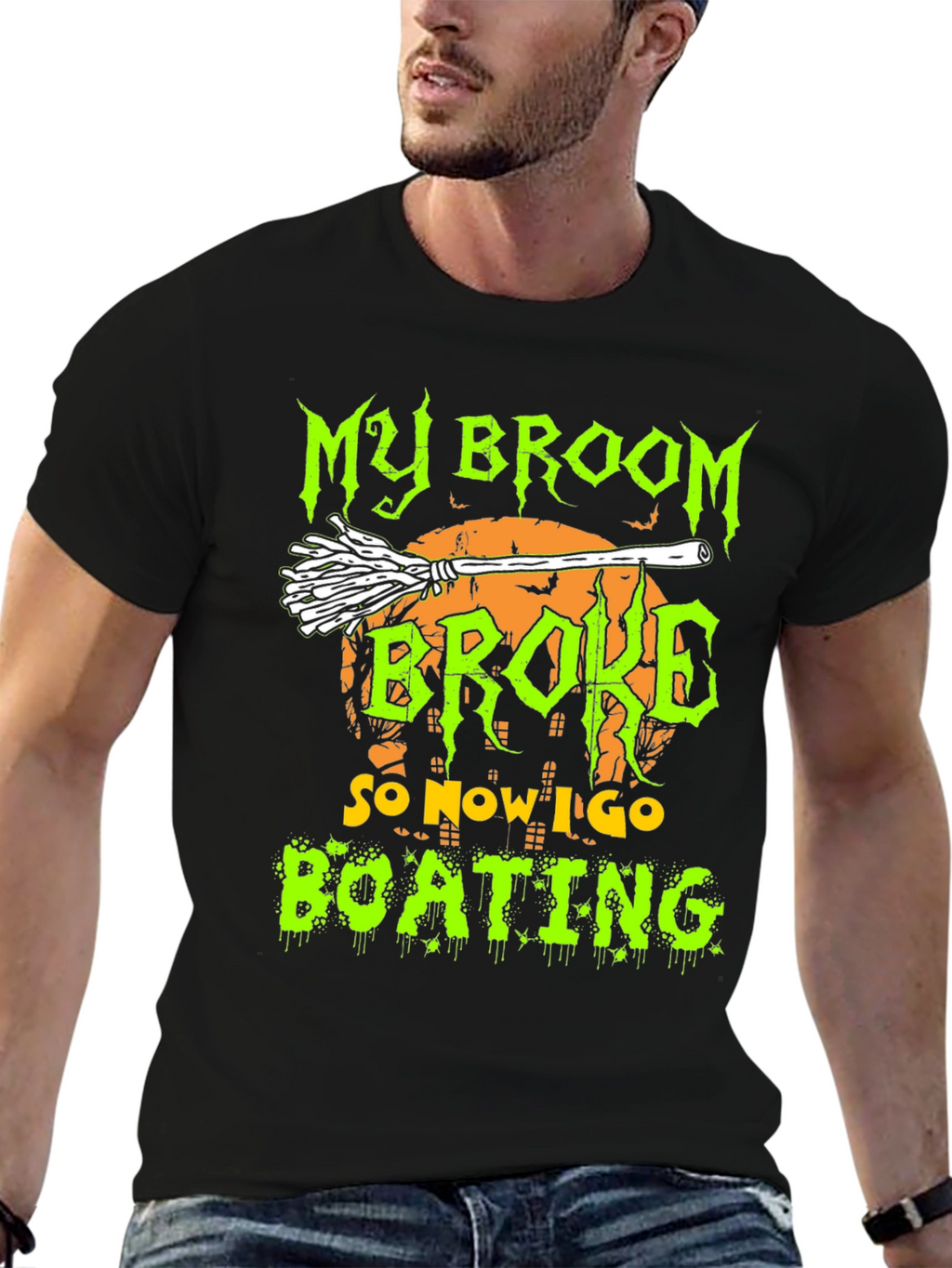 Halloween Broom Boating Graphic Tee