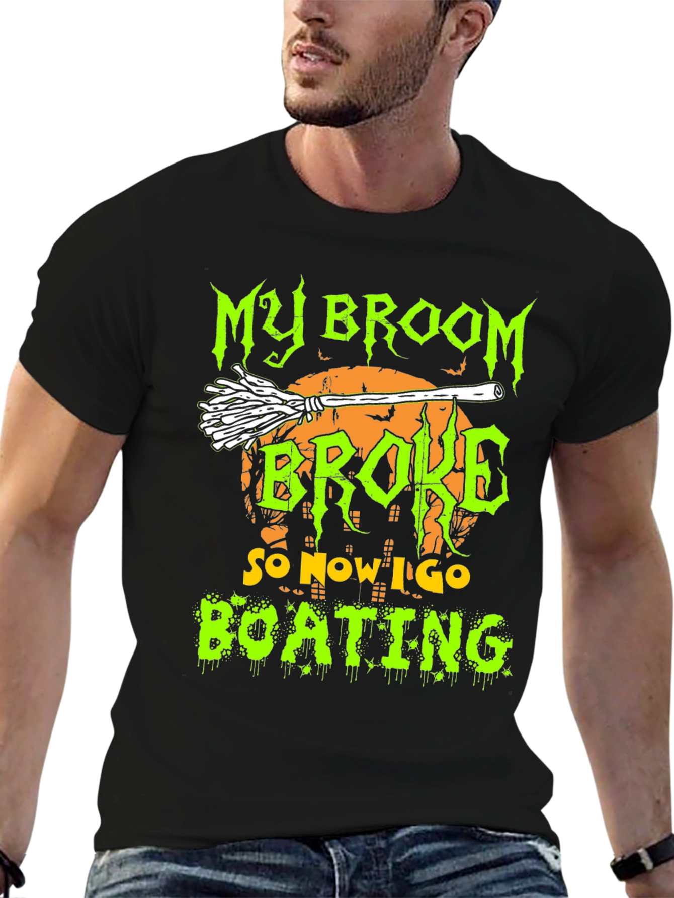 Halloween Broom Boating Graphic Tee