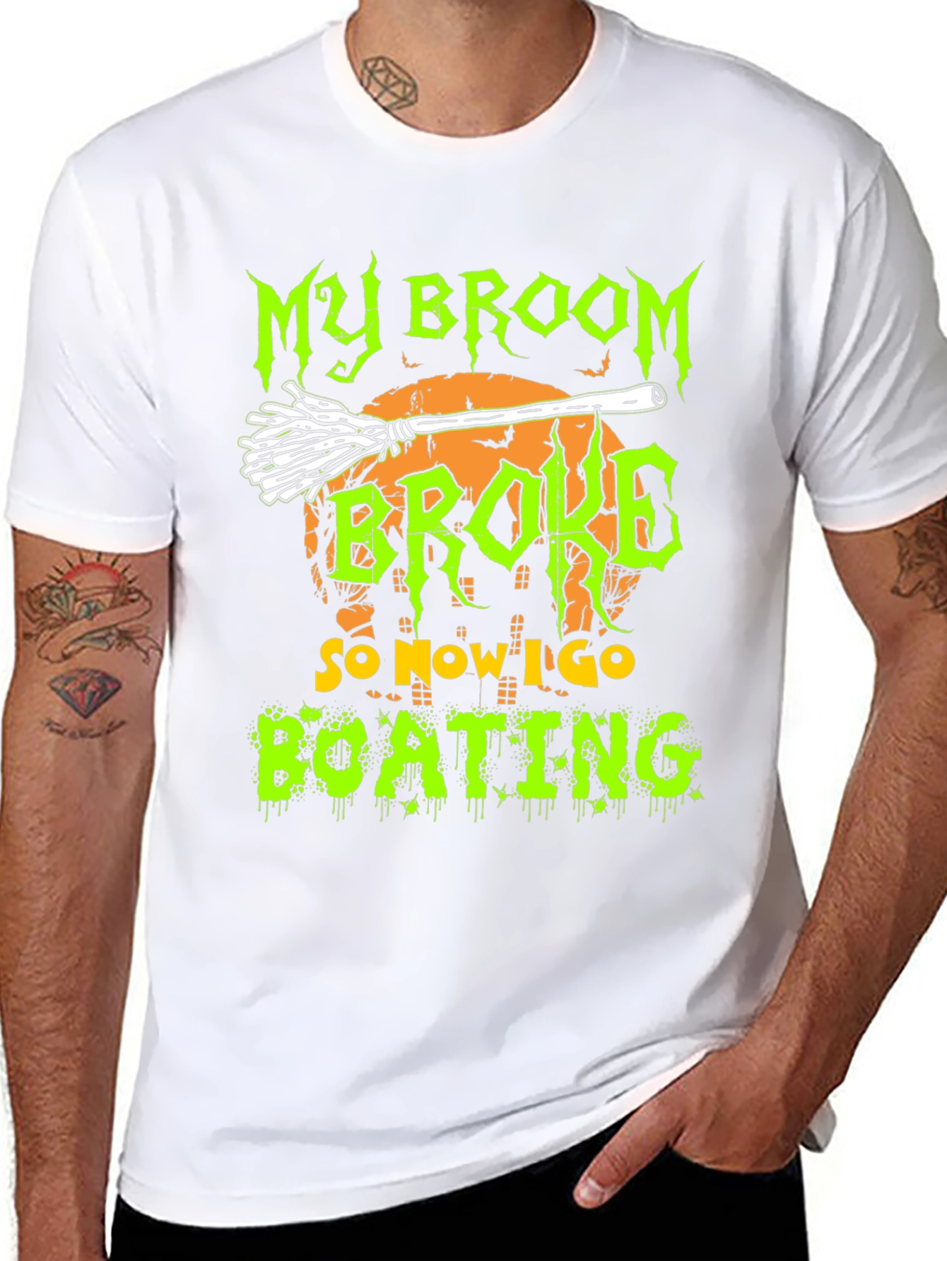Halloween Broom Boating Graphic Tee
