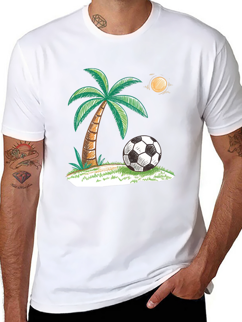 Tropical Soccer T-Shirt: Palm Tree & Ball Design