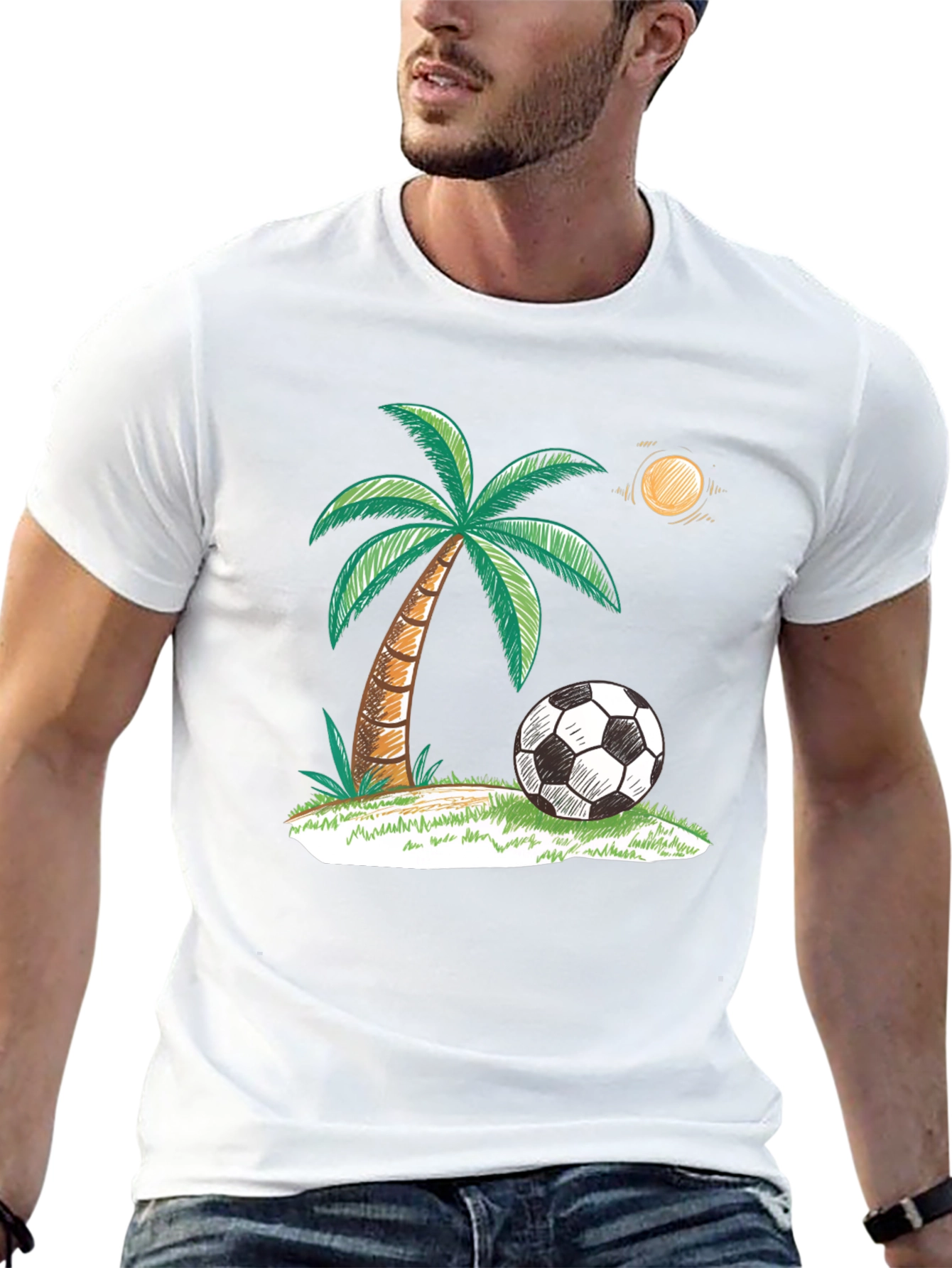 Tropical Soccer T-Shirt: Palm Tree & Ball Design