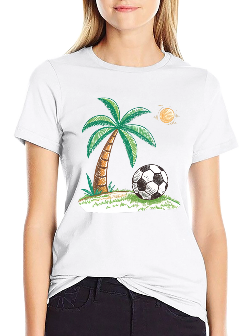 Tropical Soccer T-Shirt: Palm Tree & Ball Design