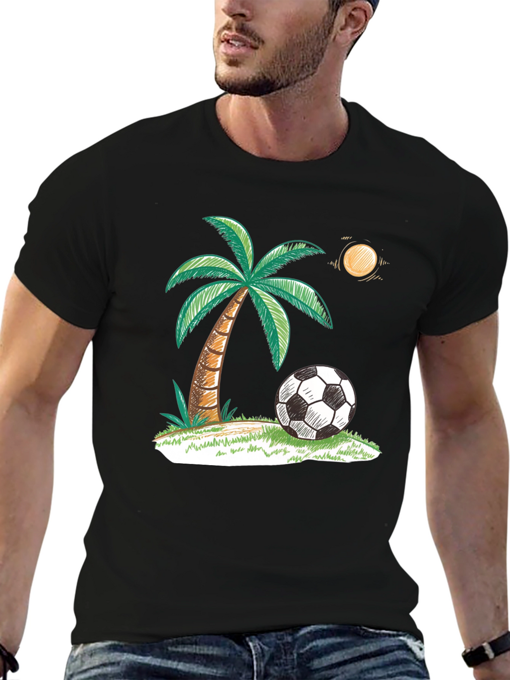 Tropical Soccer T-Shirt: Palm Tree & Ball Design