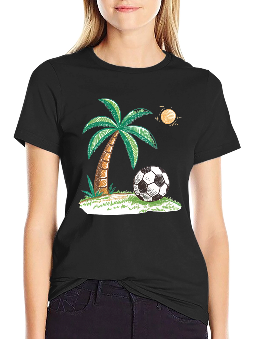 Tropical Soccer T-Shirt: Palm Tree & Ball Design
