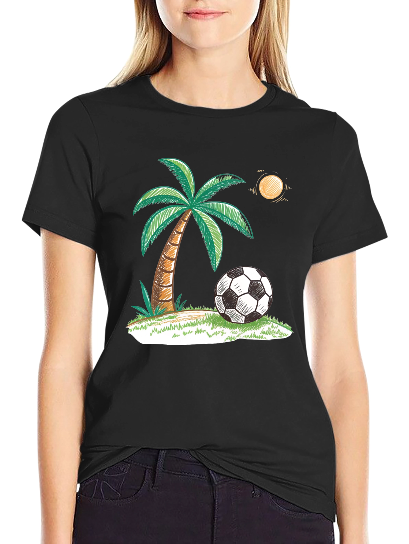 Tropical Soccer T-Shirt: Palm Tree & Ball Design