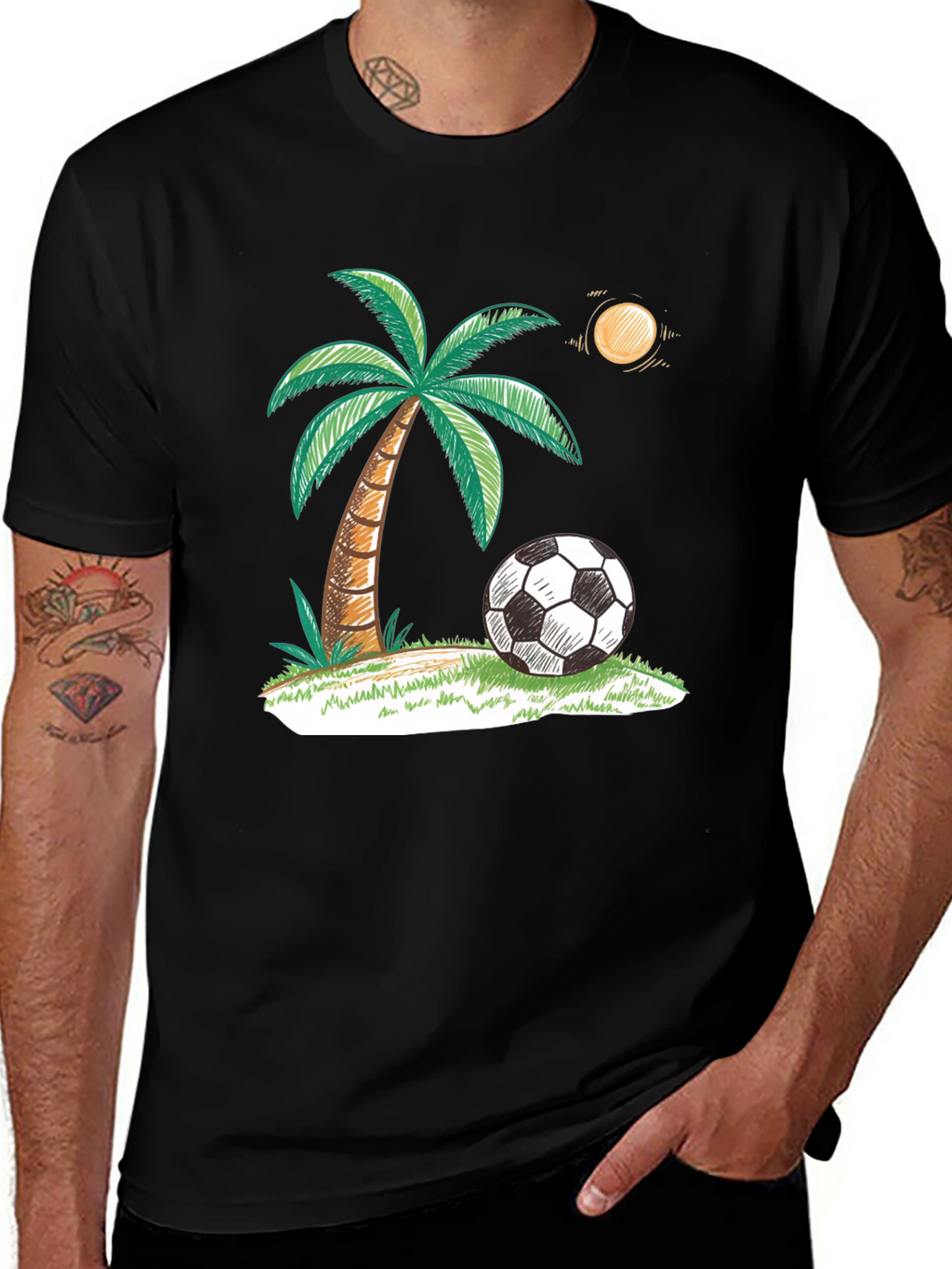 Tropical Soccer T-Shirt: Palm Tree & Ball Design