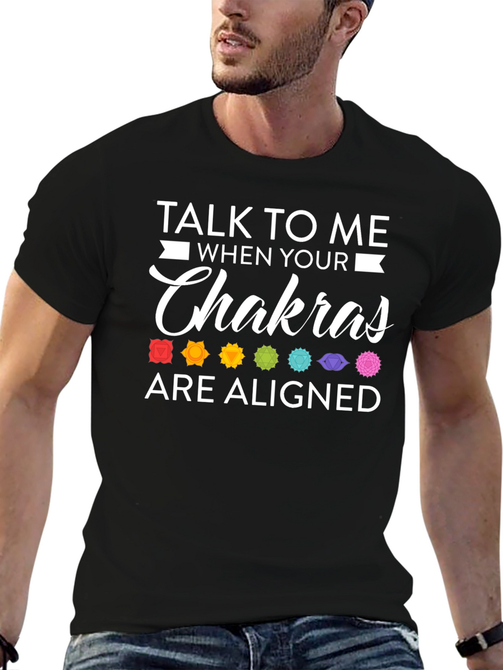Aligned Chakras Graphic T-Shirt Black Cotton Blend