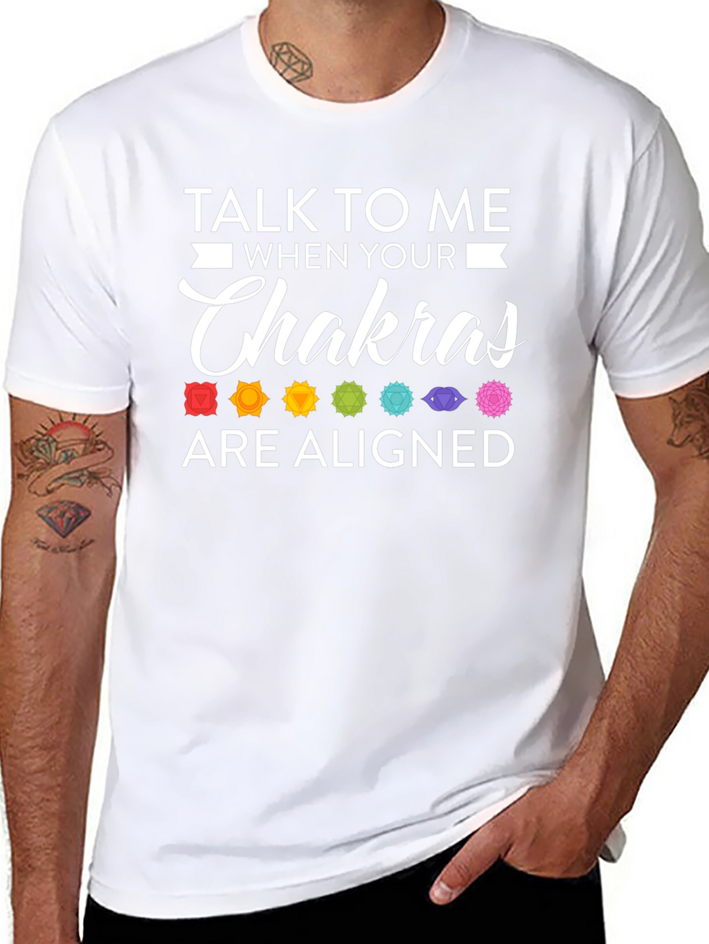 Aligned Chakras Graphic T-Shirt Black Cotton Blend