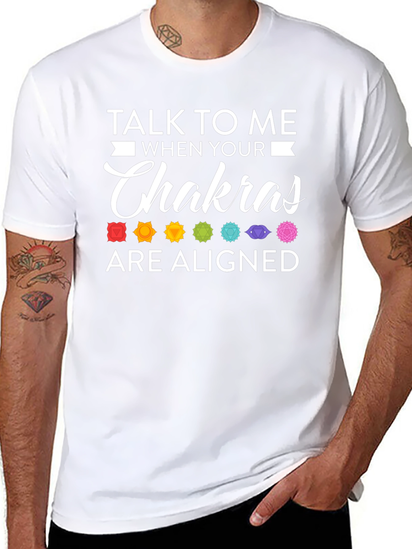 Aligned Chakras Graphic T-Shirt Black Cotton Blend