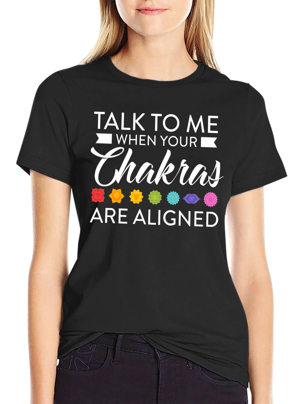Aligned Chakras Graphic T-Shirt Black Cotton Blend