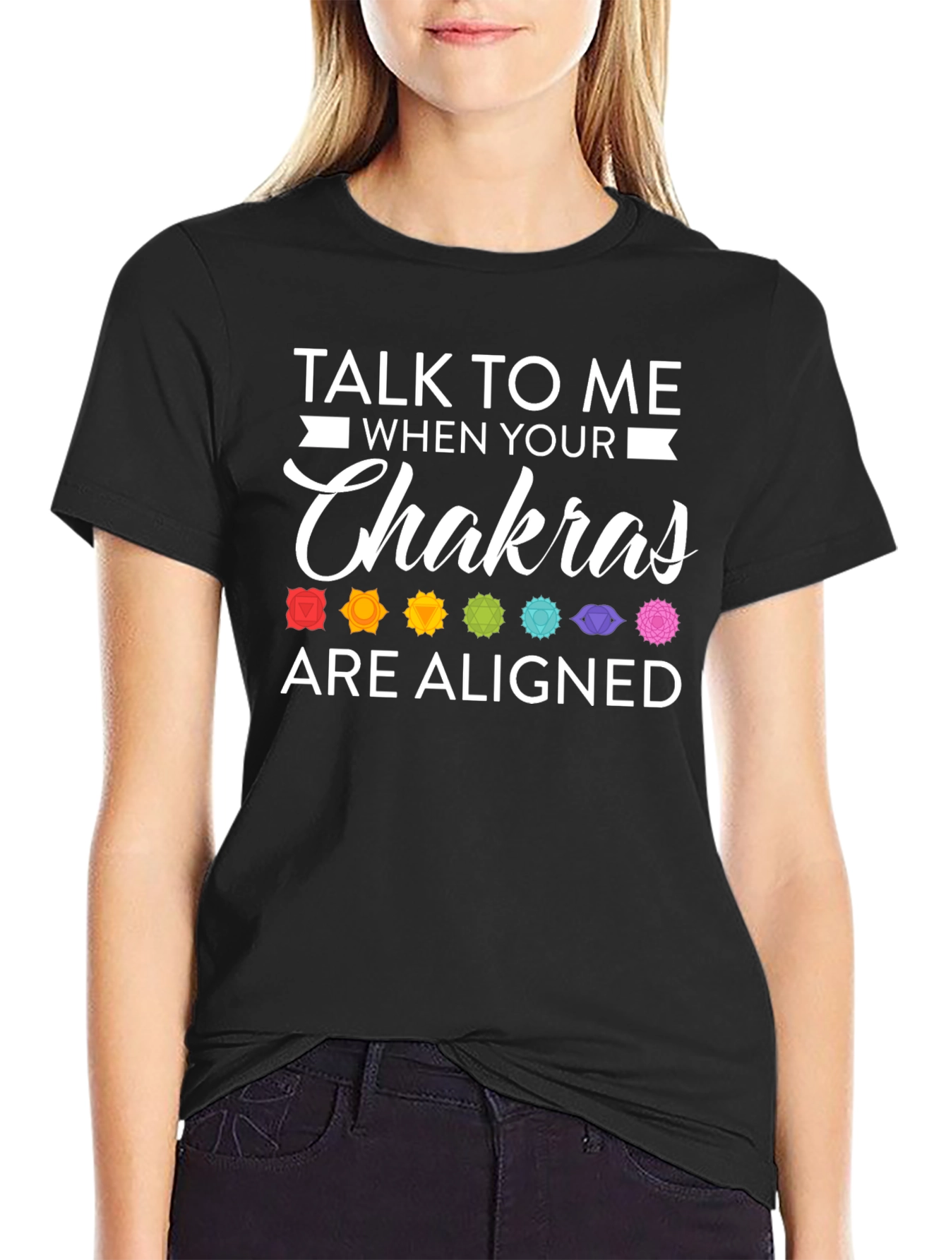 Aligned Chakras Graphic T-Shirt Black Cotton Blend