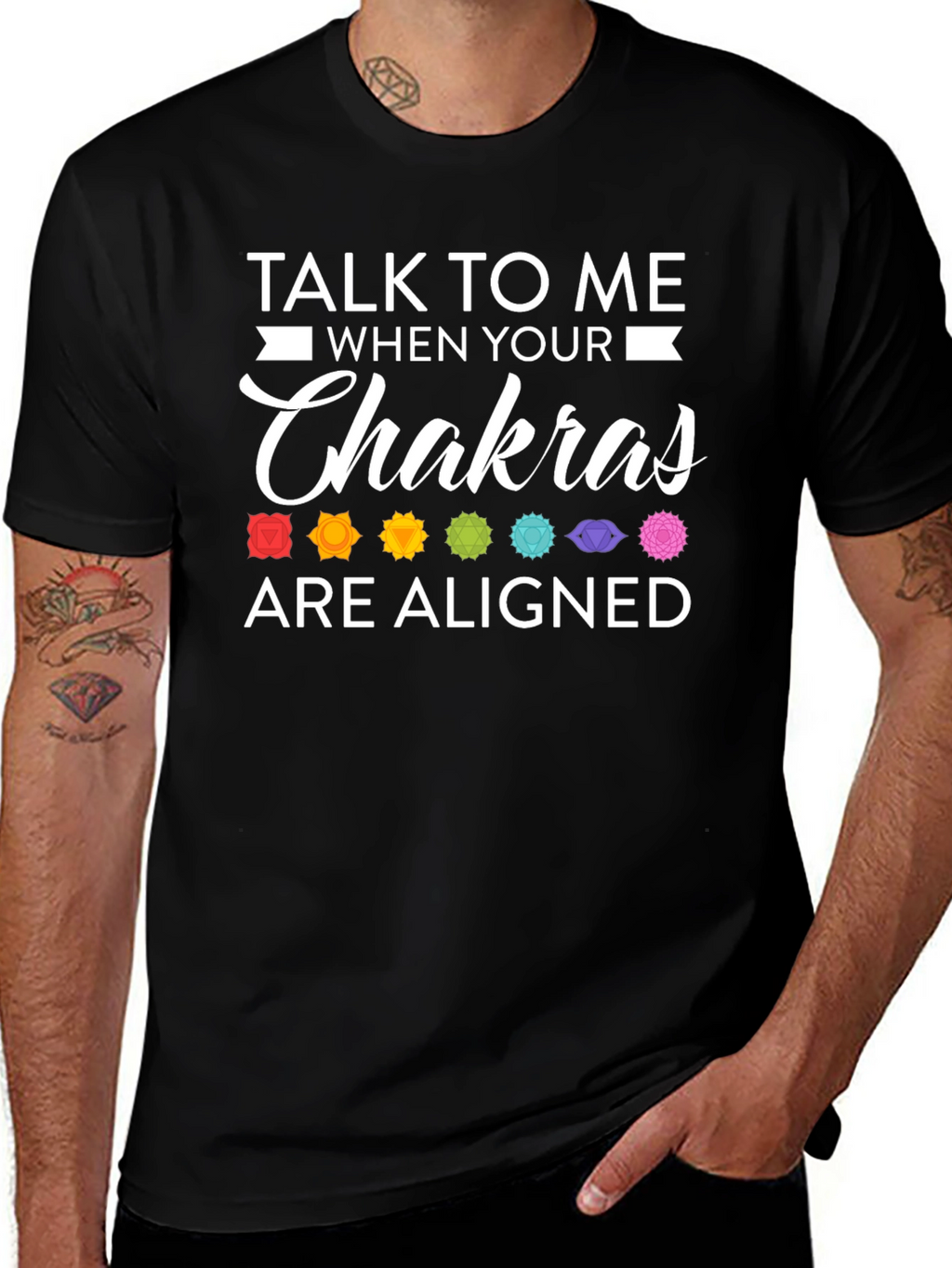 Aligned Chakras Graphic T-Shirt Black Cotton Blend