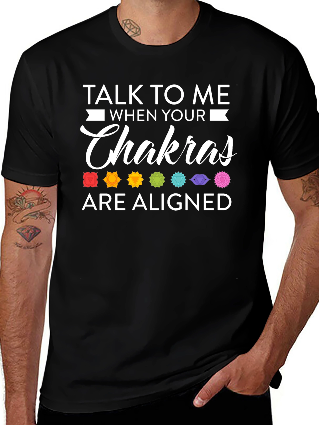 Aligned Chakras Graphic T-Shirt Black Cotton Blend