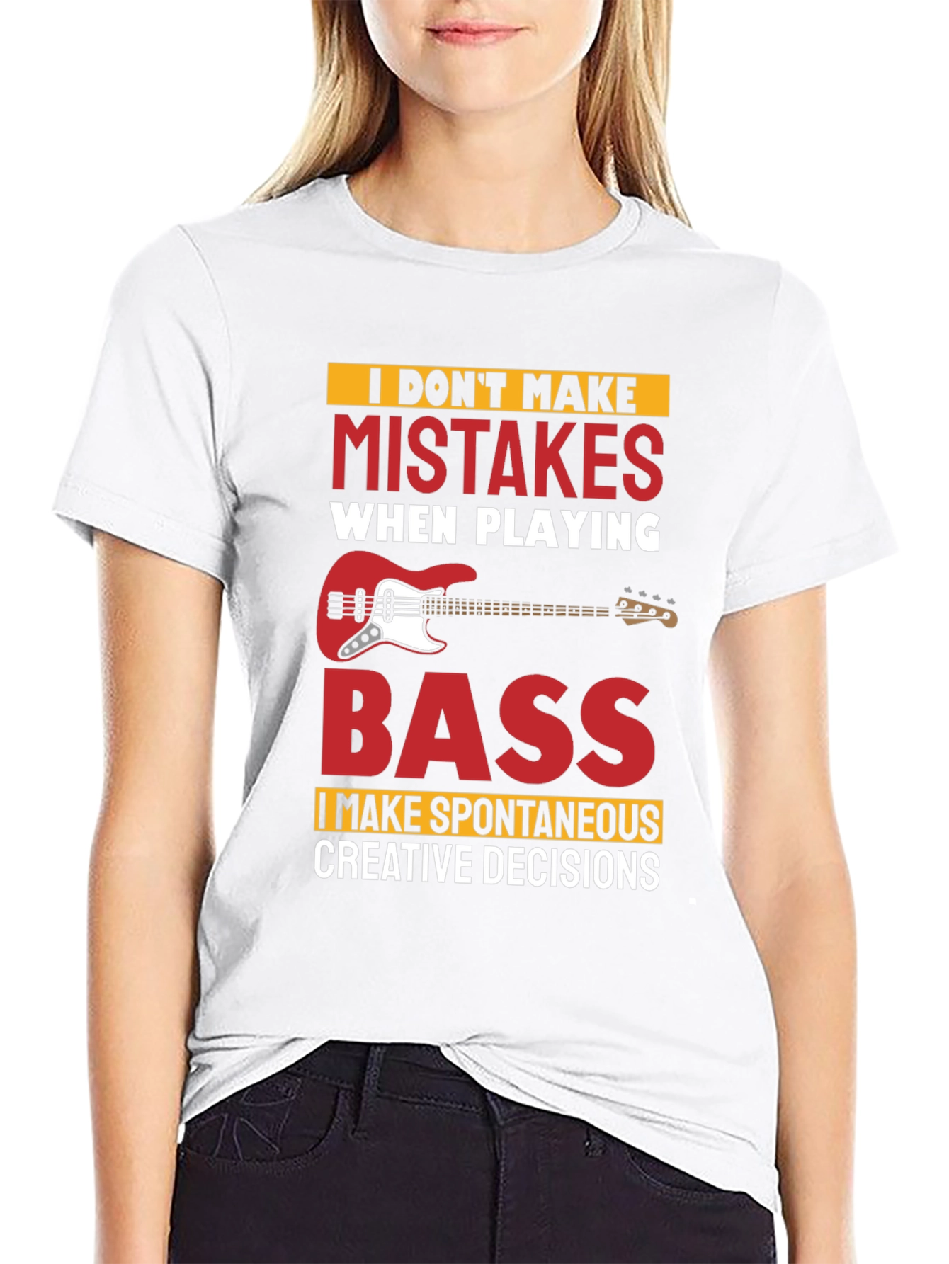 Funny Bass Player T-Shirt - No Mistakes Creative Decisions