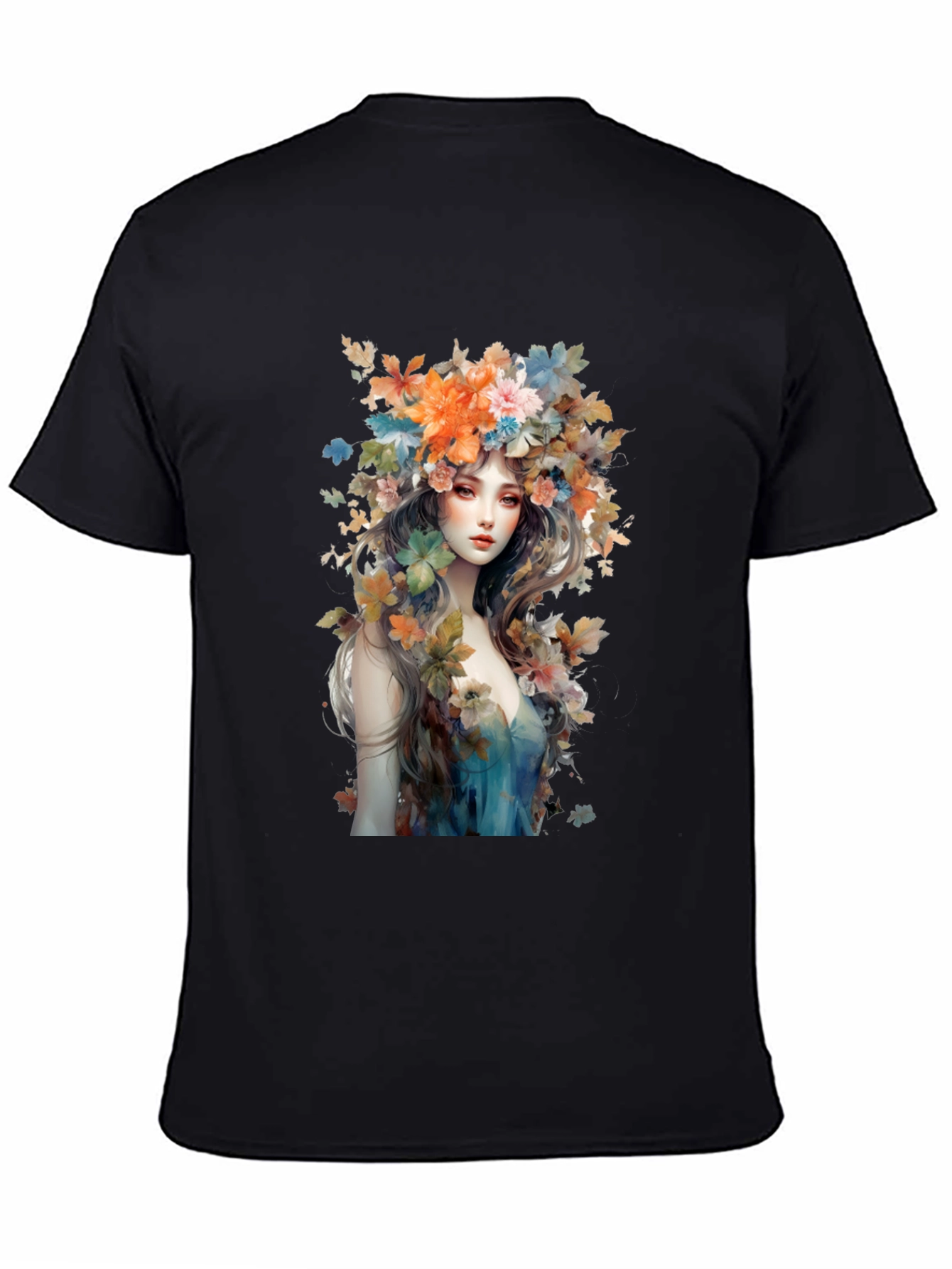 Floral Goddess Graphic Tee - Black Cotton
